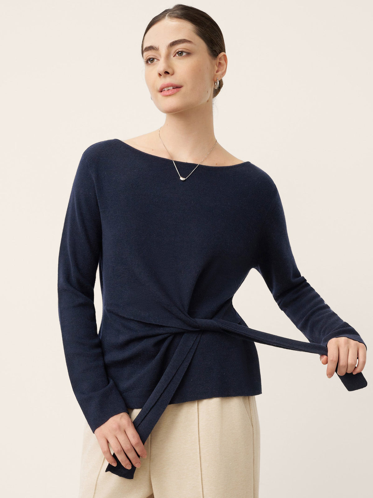 Wool Belted Waist Boat Neck Top NATALIA