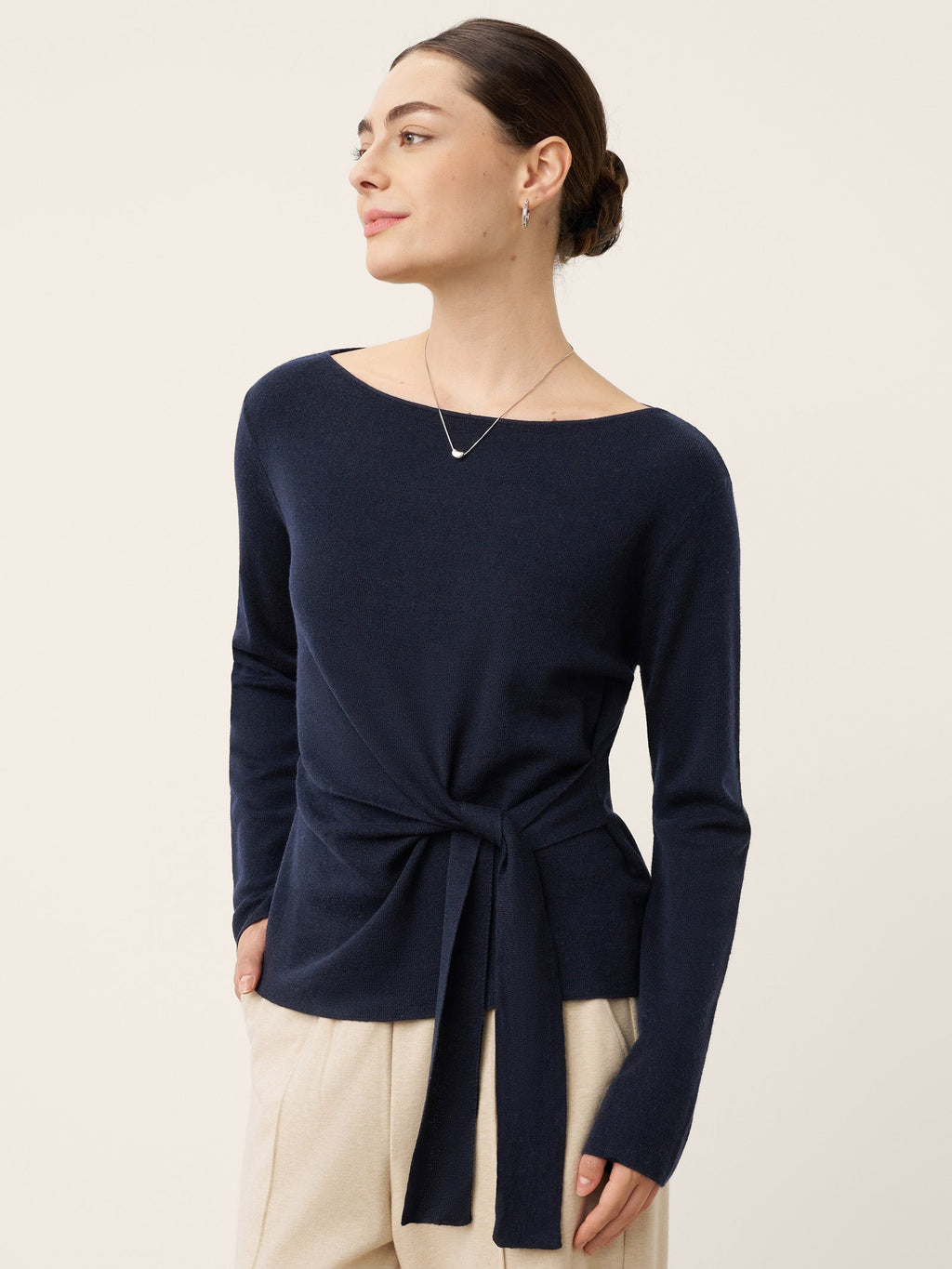 Wool Belted Waist Boat Neck Top NATALIA