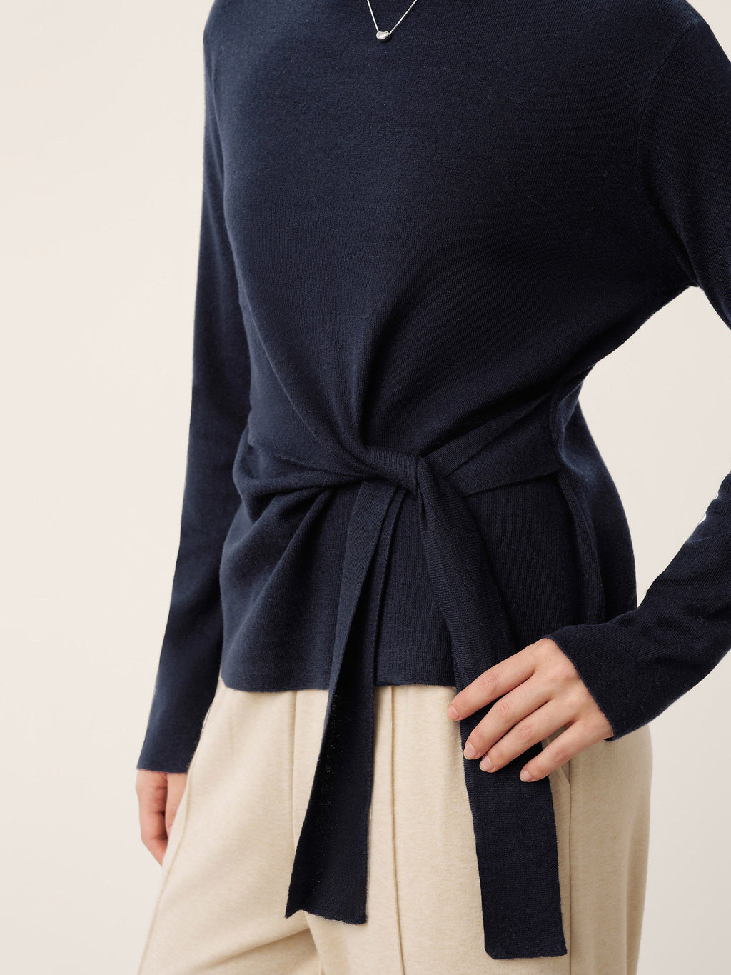 Wool Belted Waist Boat Neck Top NATALIA