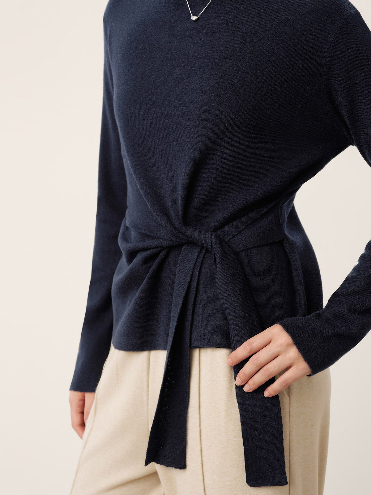 Wool Belted Waist Boat Neck Top NATALIA