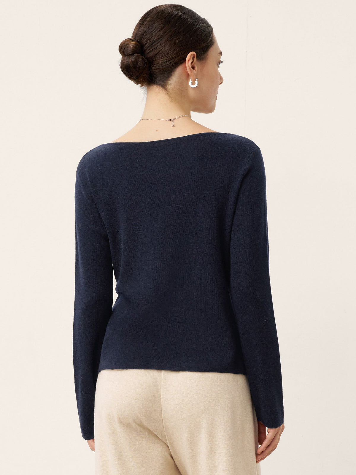 Wool Belted Waist Boat Neck Top NATALIA
