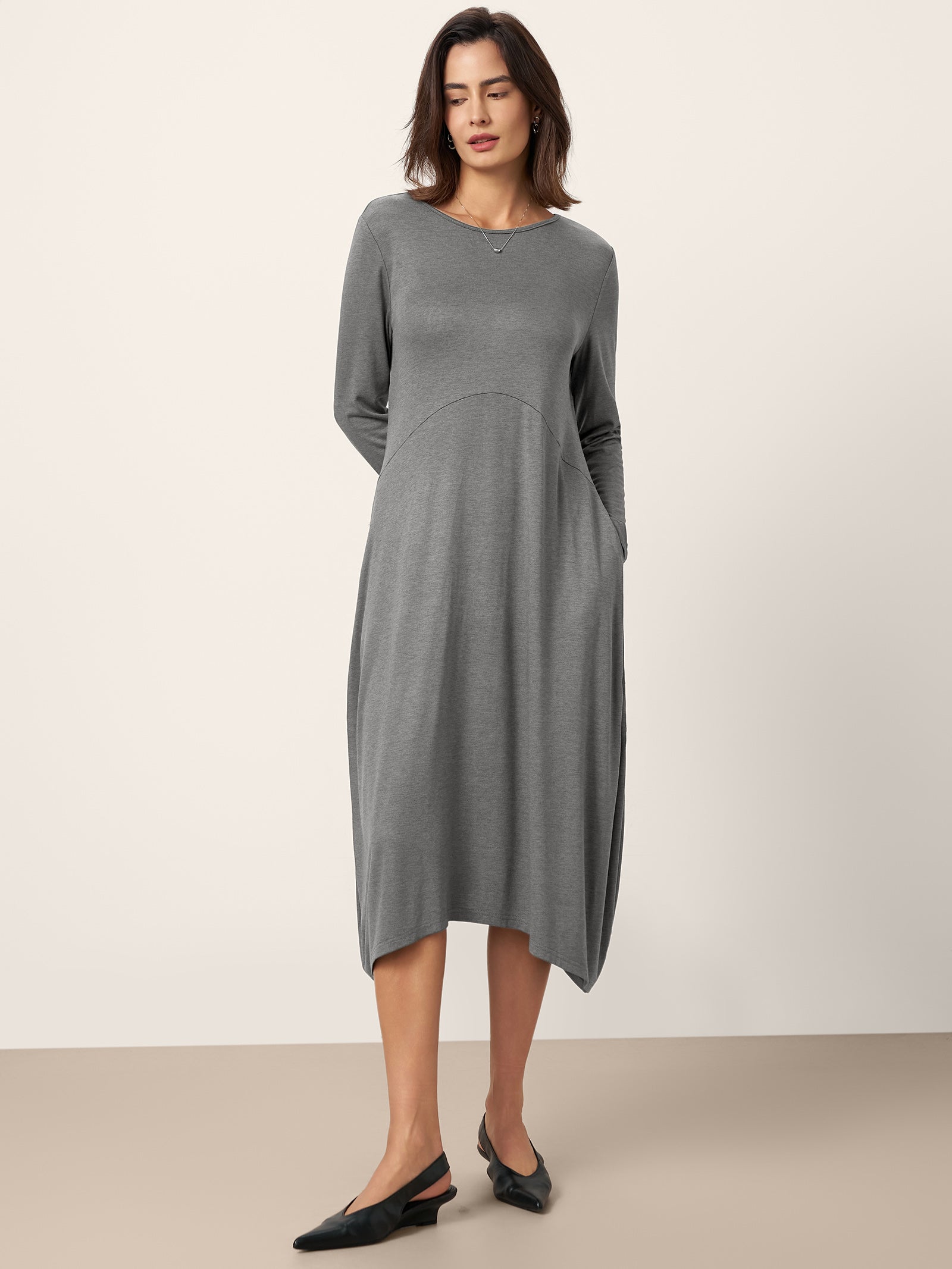 LINTICO LINTICO Wool Cocoon Curved Waist Midi Dress FARRAH — construction detail