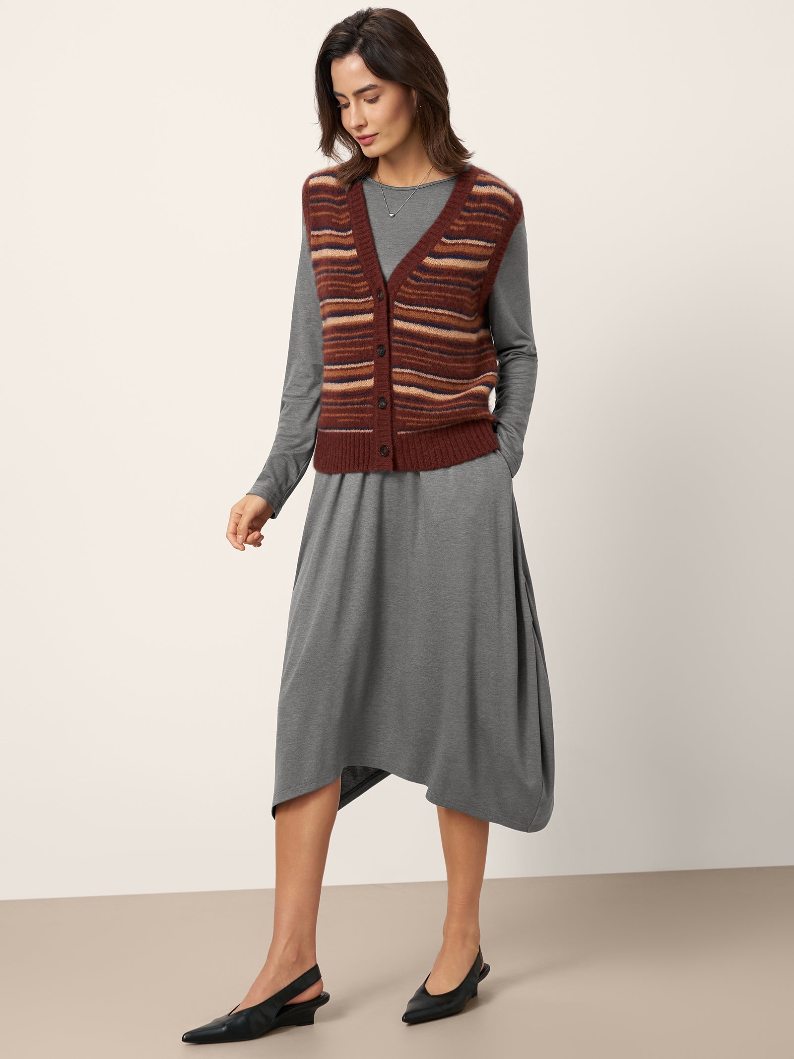 LINTICO LINTICO Wool Cocoon Curved Waist Midi Dress FARRAH — lifestyle worn / used context