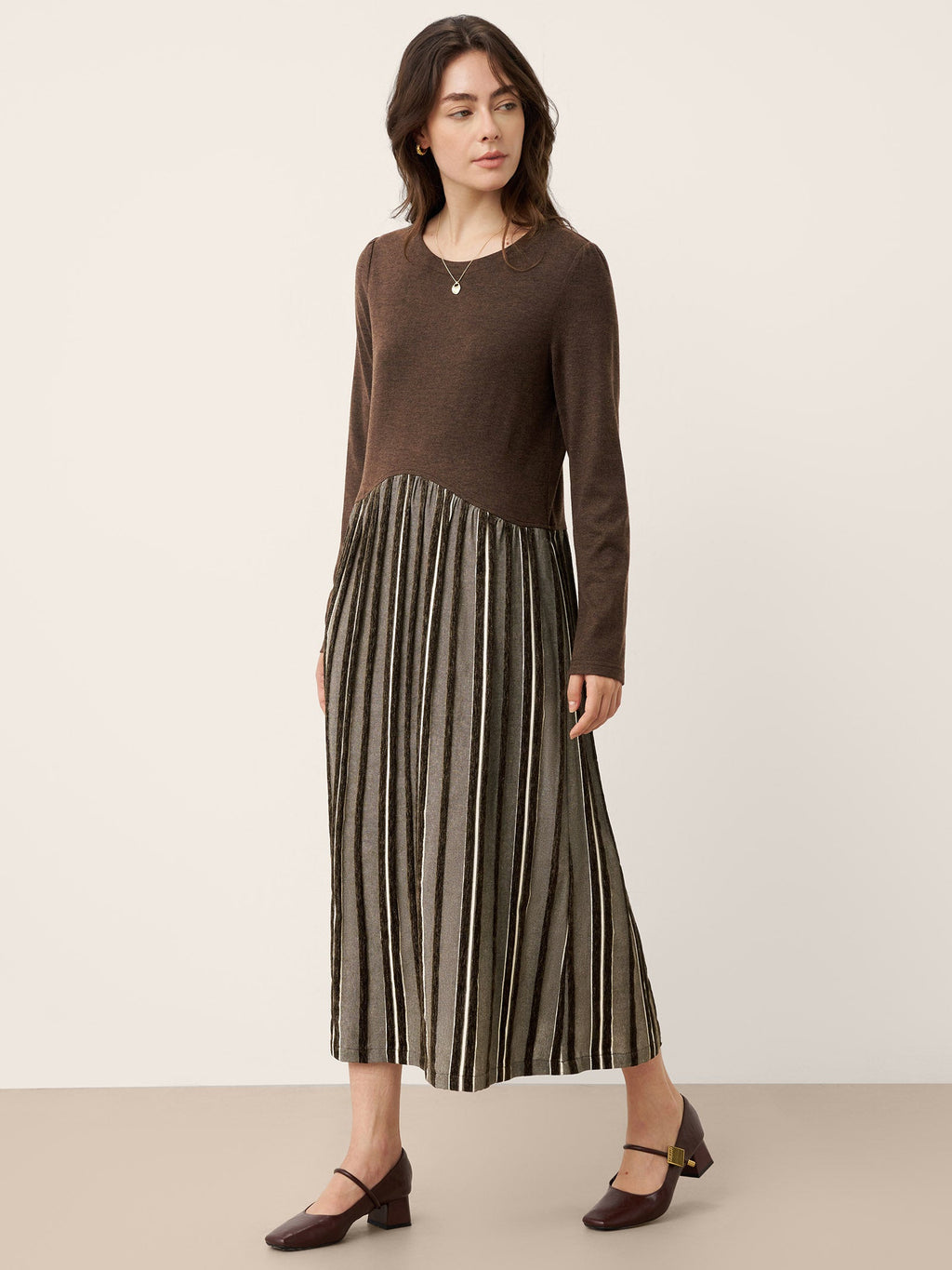 LINTICO Wool Cotton Panel Crescent Waist Maxi Dress CORALINE — main product shot
