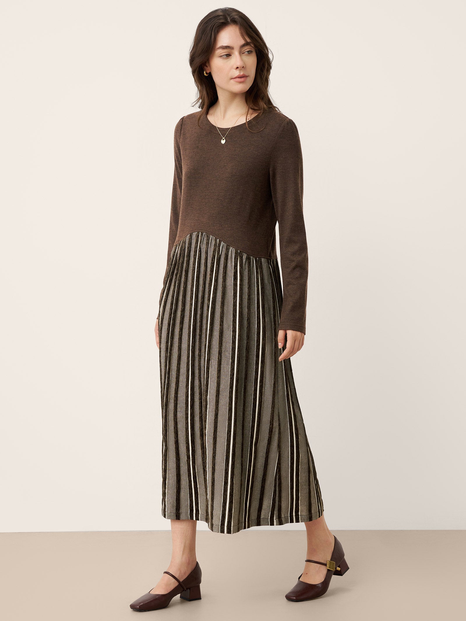 LINTICO Wool Cotton Panel Crescent Waist Maxi Dress CORALINE — main product shot
