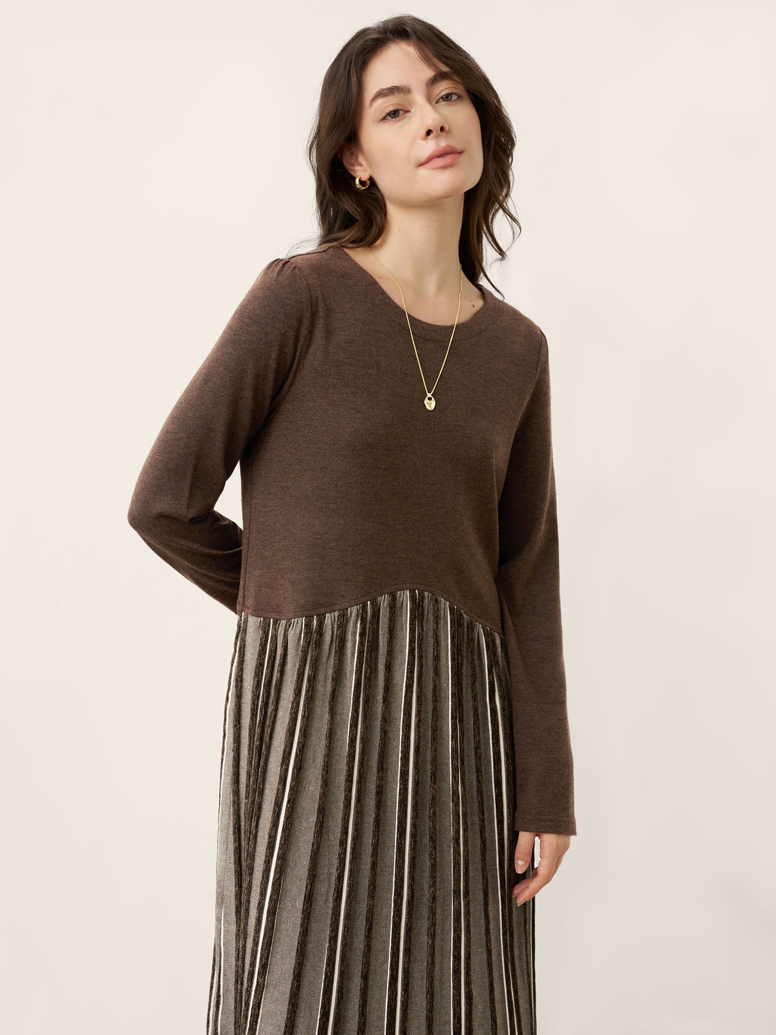 LINTICO Wool Cotton Panel Crescent Waist Maxi Dress CORALINE — detail shot 6