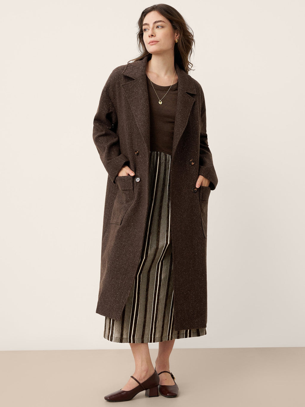 LINTICO Wool Cotton Panel Crescent Waist Maxi Dress CORALINE — detail shot 7