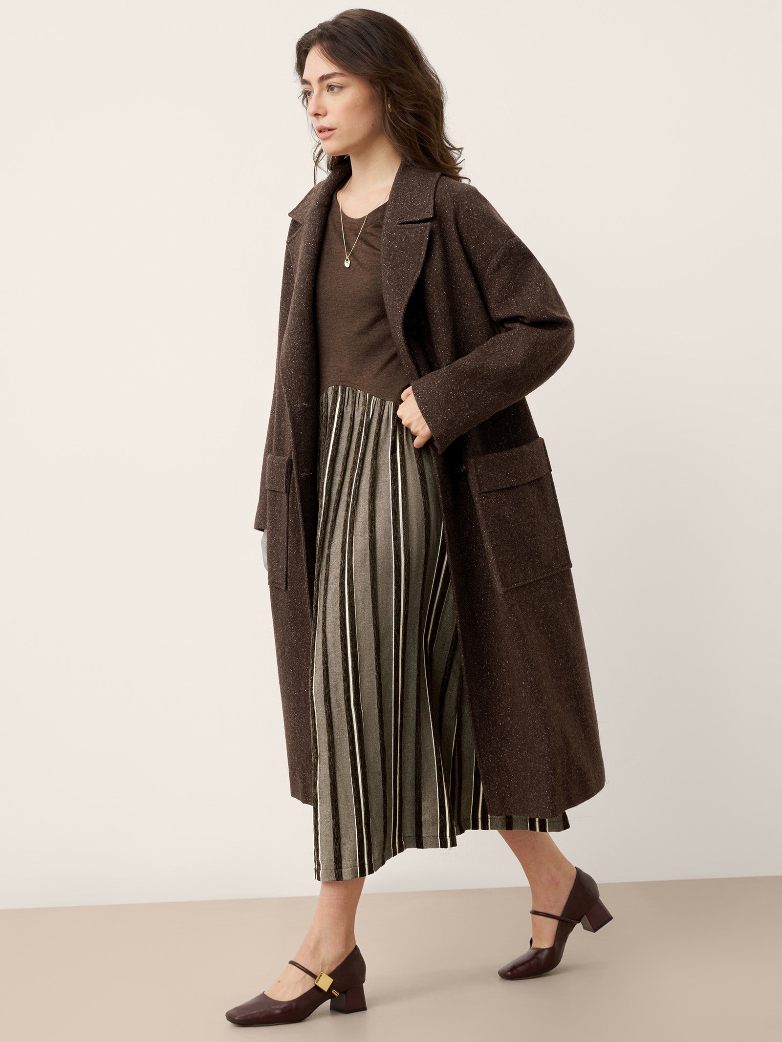 LINTICO Wool Cotton Panel Crescent Waist Maxi Dress CORALINE — detail shot 8