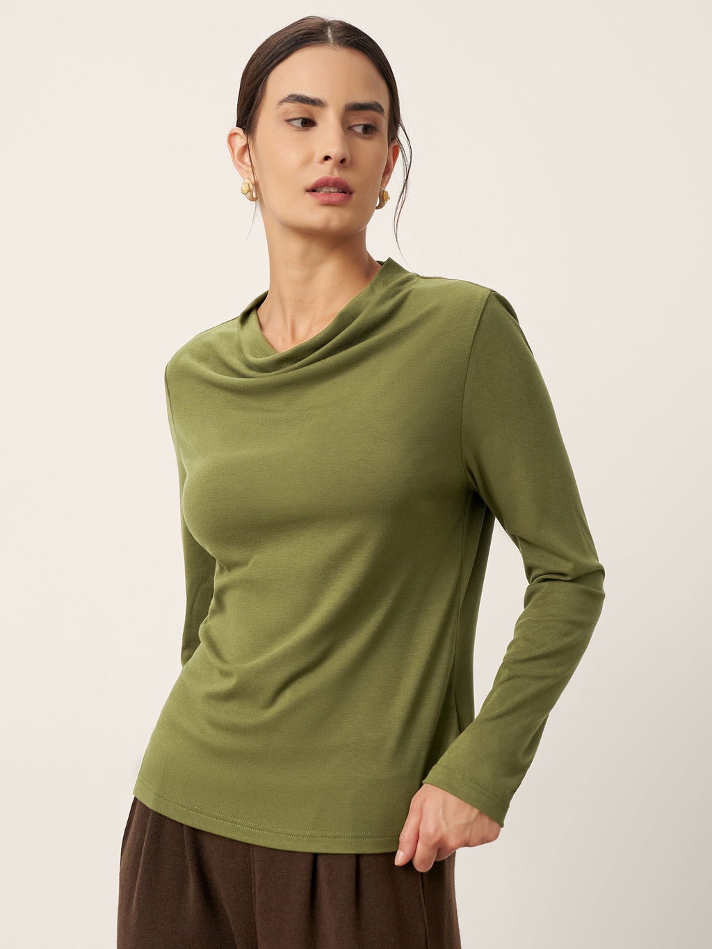 LINTICO Wool Cowl Drape Stretch Long Sleeve Top INEKE — Long Sleeve detail
