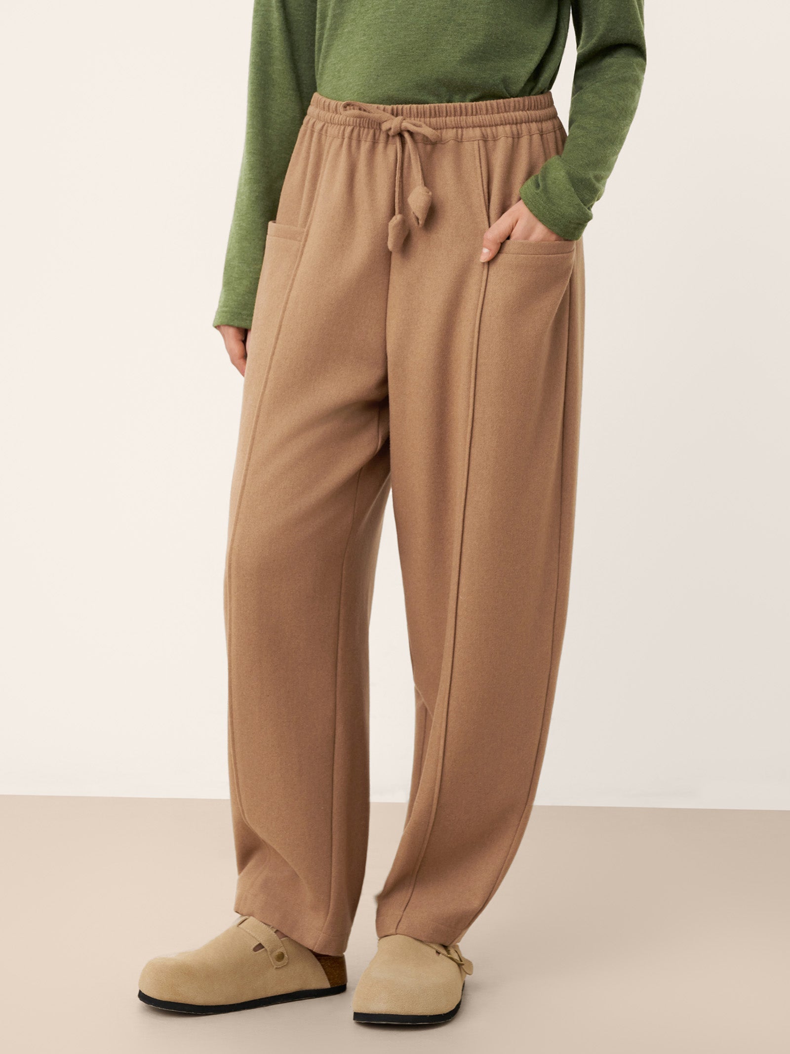 LINTICO Wool Drawstring Patch Pocket Pants PRISCILLA — main product shot