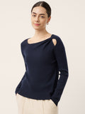LINTICO Merino Wool Knot Detail Asymmetric Cutout Top QUINNLEY — main product shot