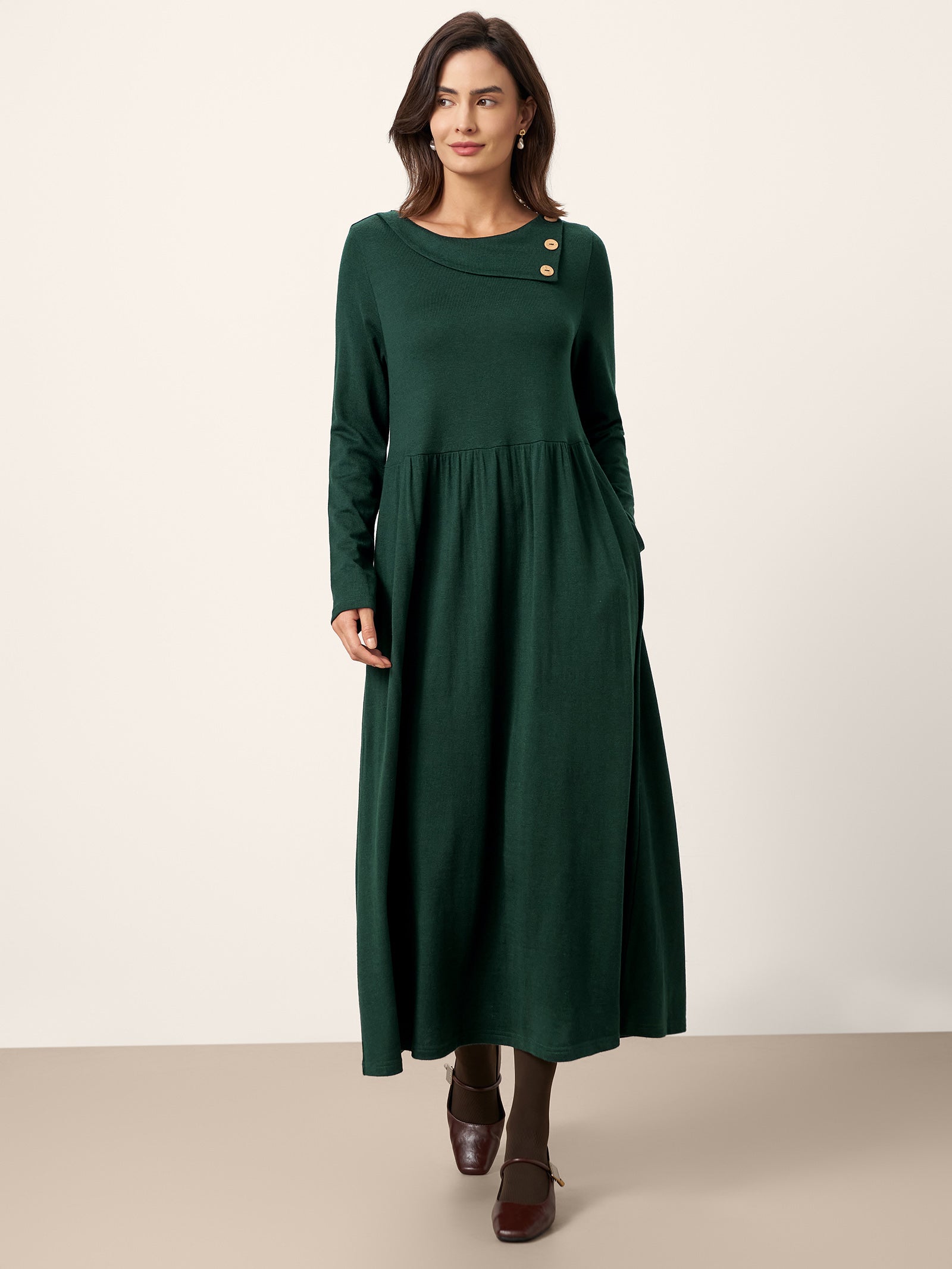LINTICO Wool Layered Neck Pleated Maxi Dress BILLIE — main product shot