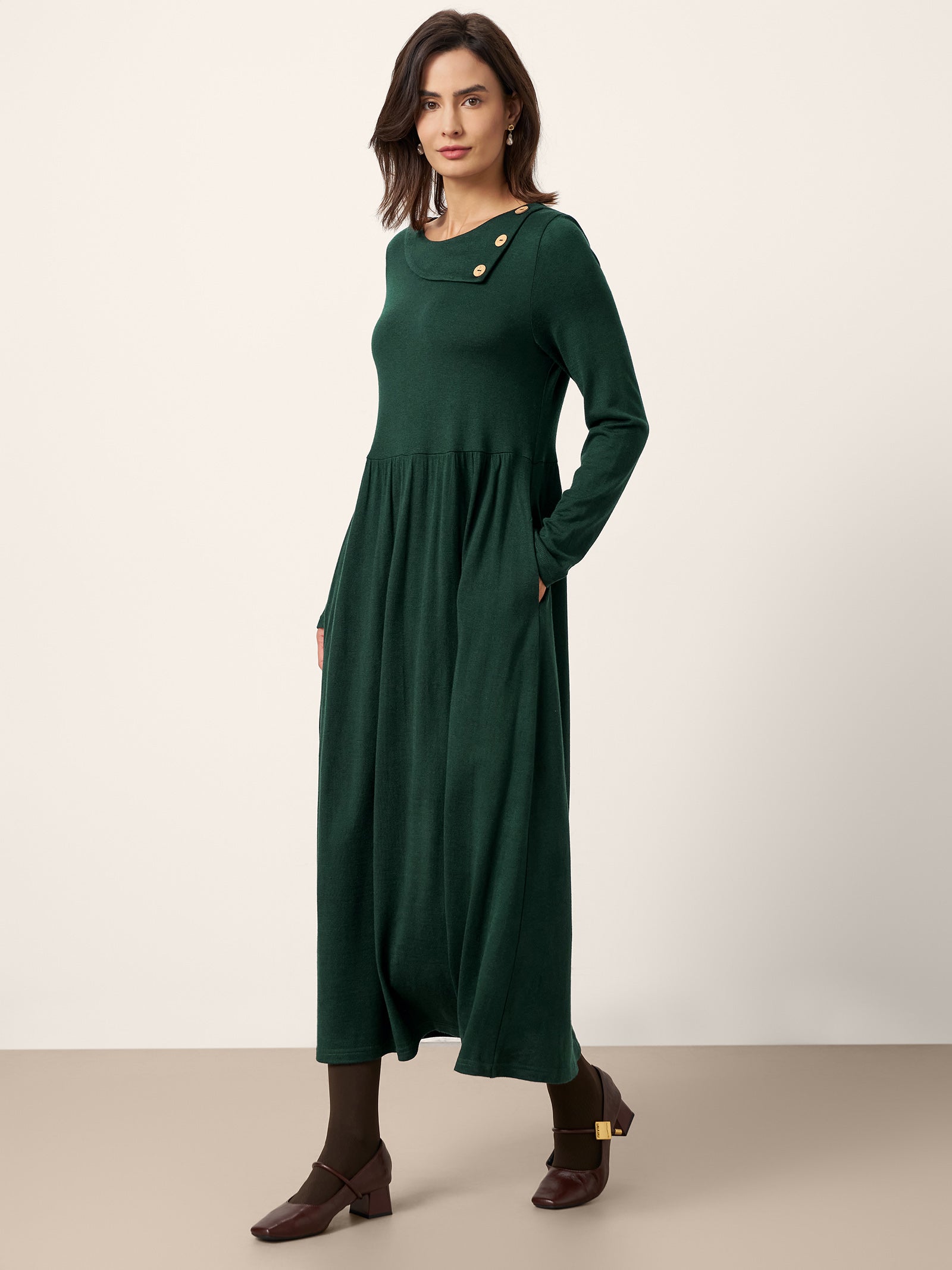 LINTICO Wool Layered Neck Pleated Maxi Dress BILLIE — dresses-maxi dresses category context