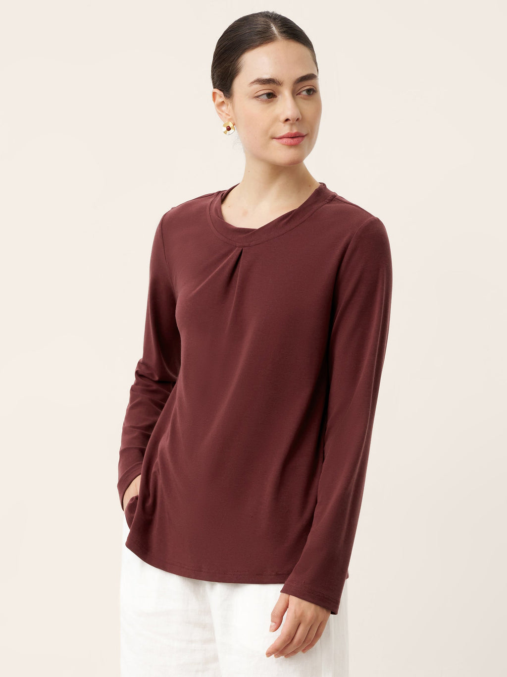 LINTICO Wool Lyocell Twisted Neck Pullover Top NERISSA — construction detail