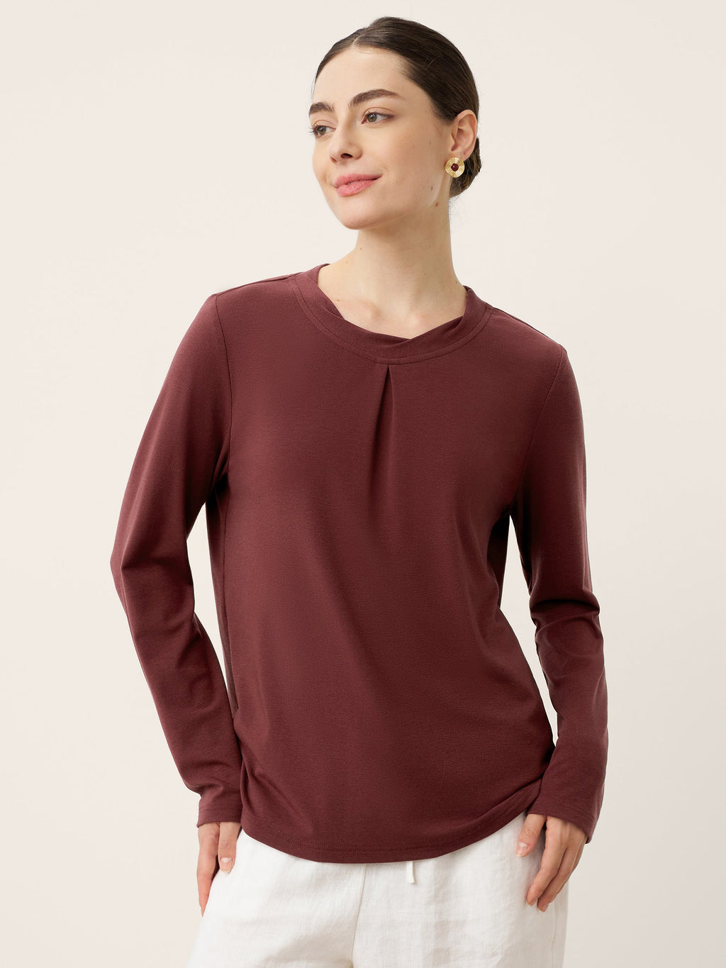 LINTICO Wool Lyocell Twisted Neck Pullover Top NERISSA — main product shot