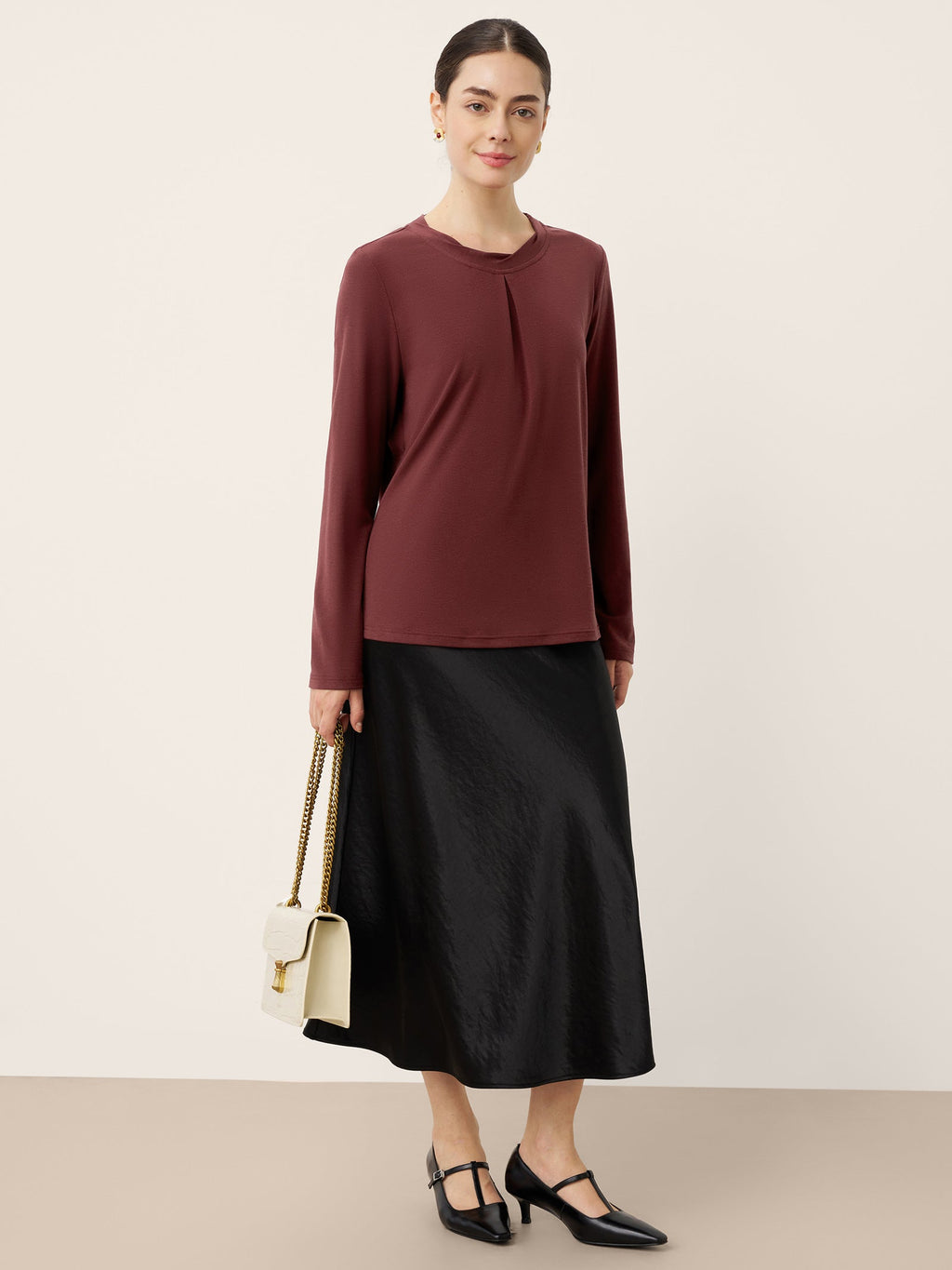 LINTICO Wool Lyocell Twisted Neck Pullover Top NERISSA — detail shot 6