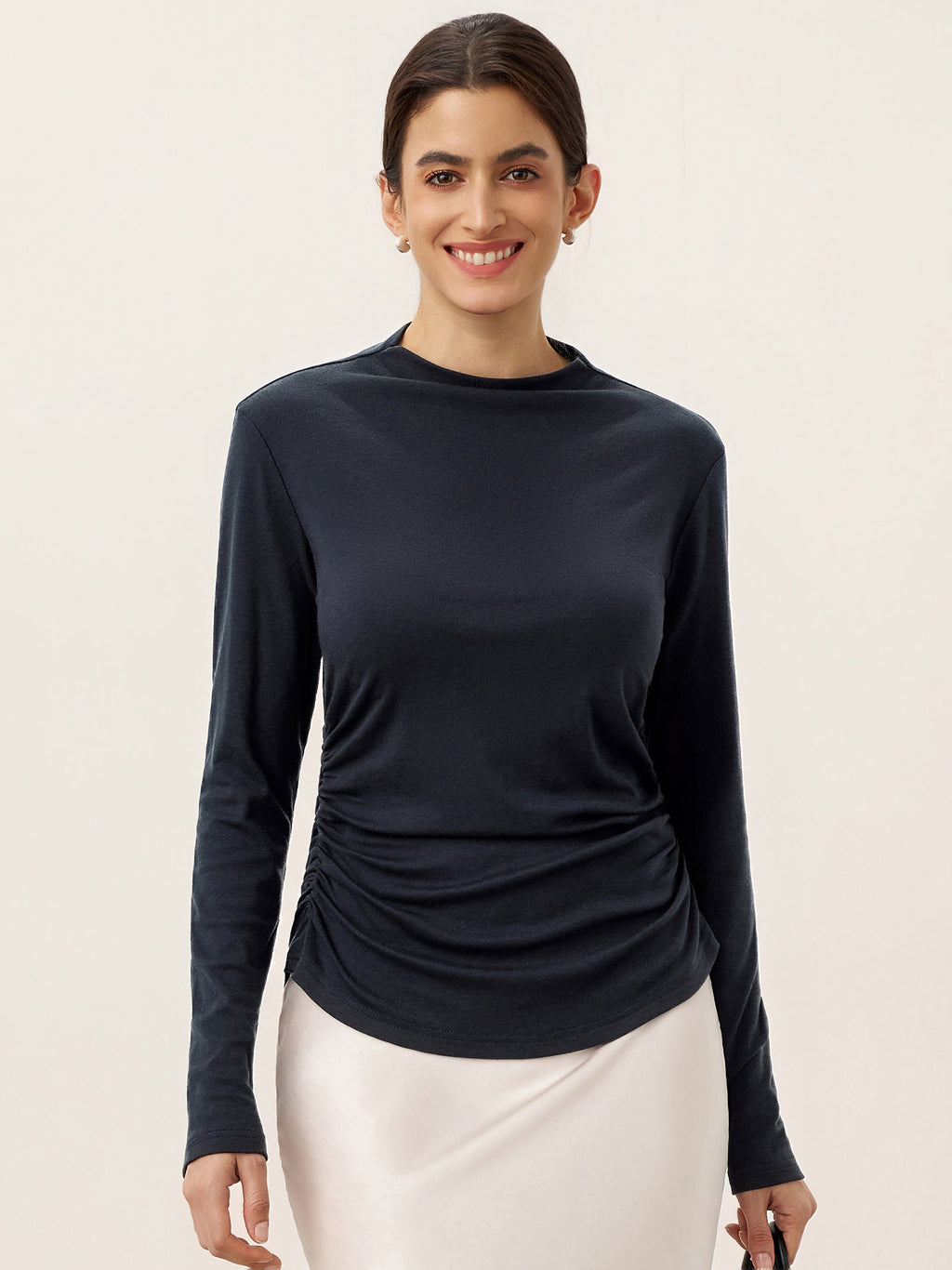 LINTICO LINTICO Wool Mock Neck Waist Pleat Top ISOLDE — main product shot