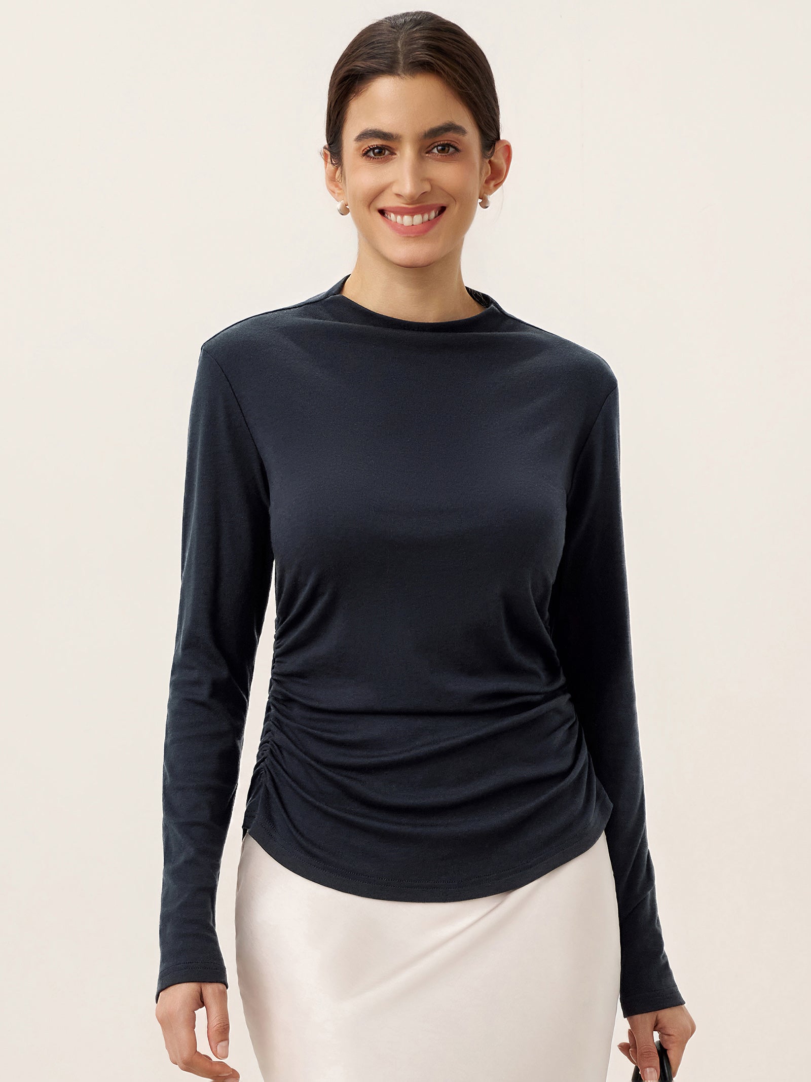 LINTICO LINTICO Wool Mock Neck Waist Pleat Top ISOLDE — main product shot