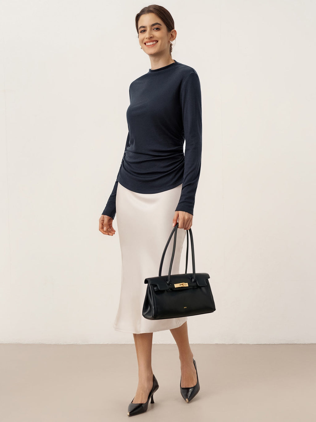 LINTICO LINTICO Wool Mock Neck Waist Pleat Top ISOLDE — detail shot 6