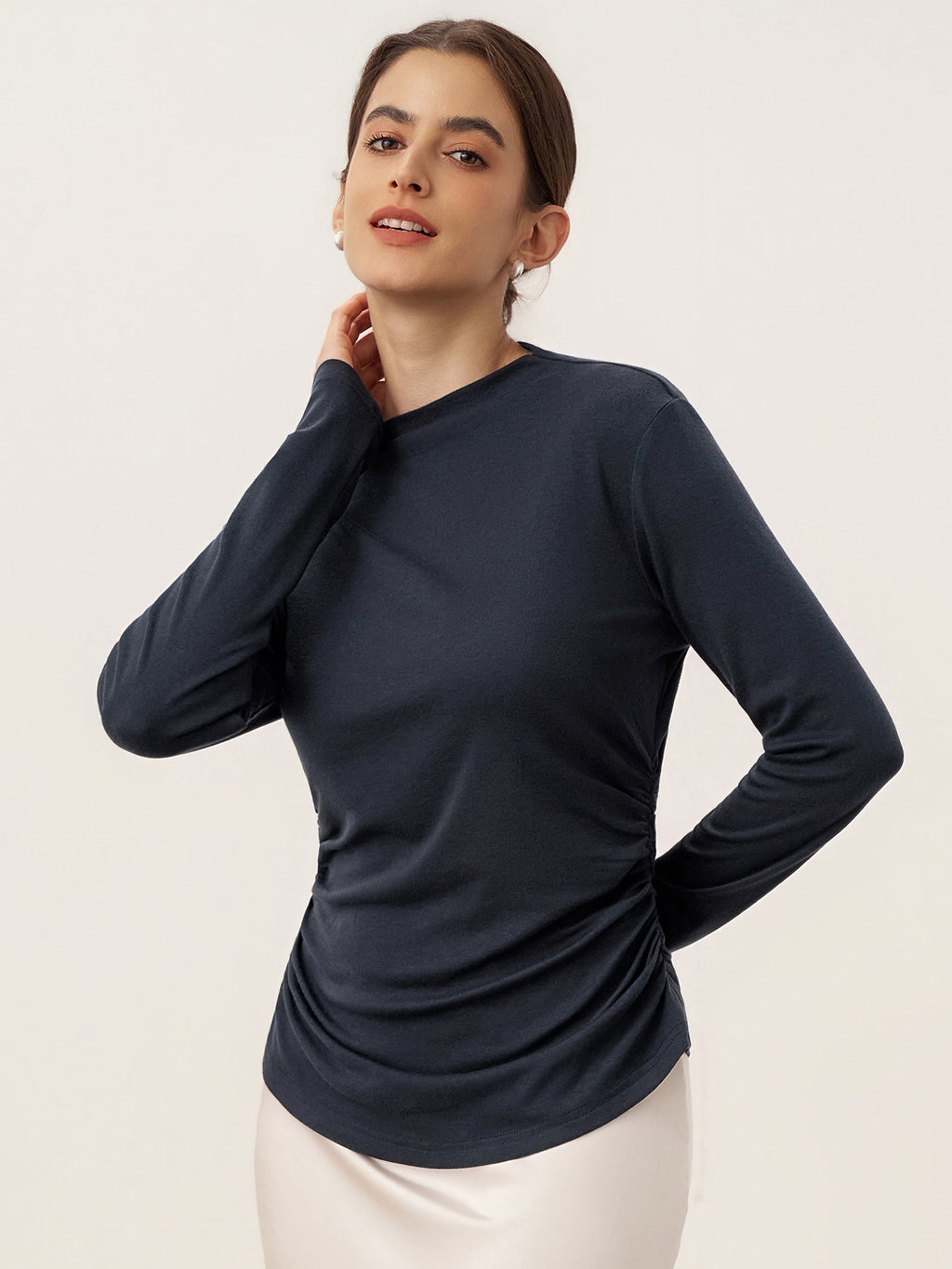 LINTICO LINTICO Wool Mock Neck Waist Pleat Top ISOLDE — tops-jersey tops category context
