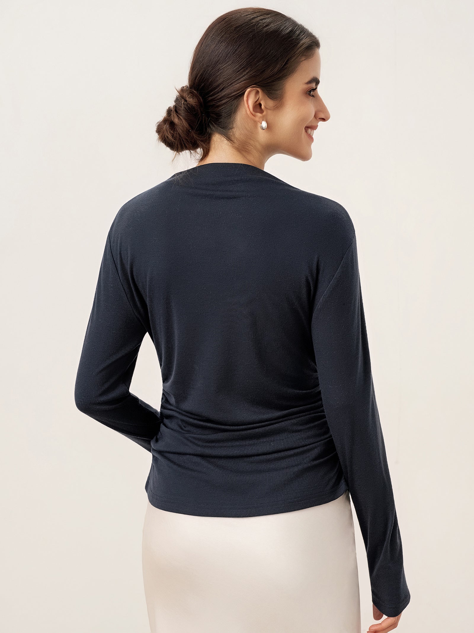 LINTICO LINTICO Wool Mock Neck Waist Pleat Top ISOLDE — construction detail