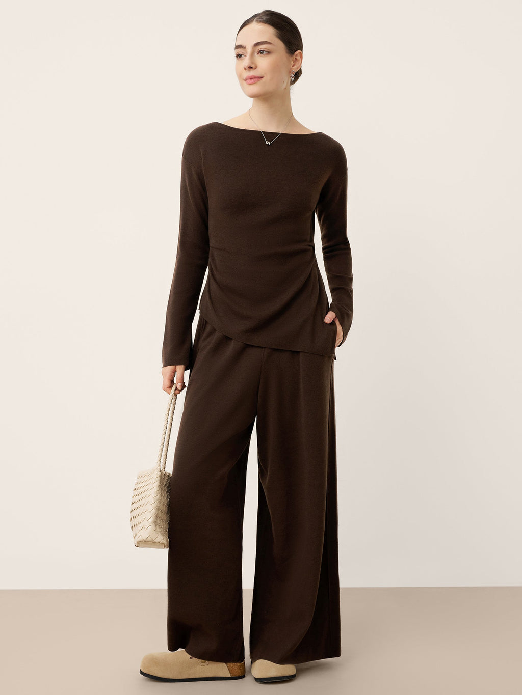 Wool Boat Neck Asymmetric Hem Top LORELEI