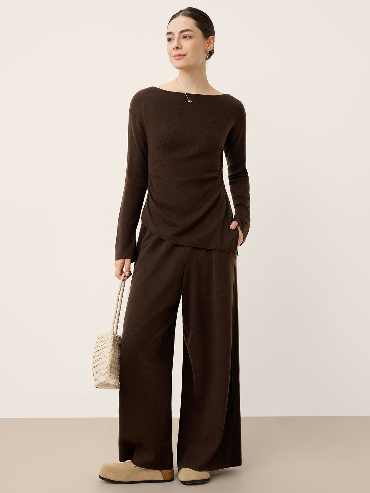 Wool Boat Neck Asymmetric Hem Top LORELEI