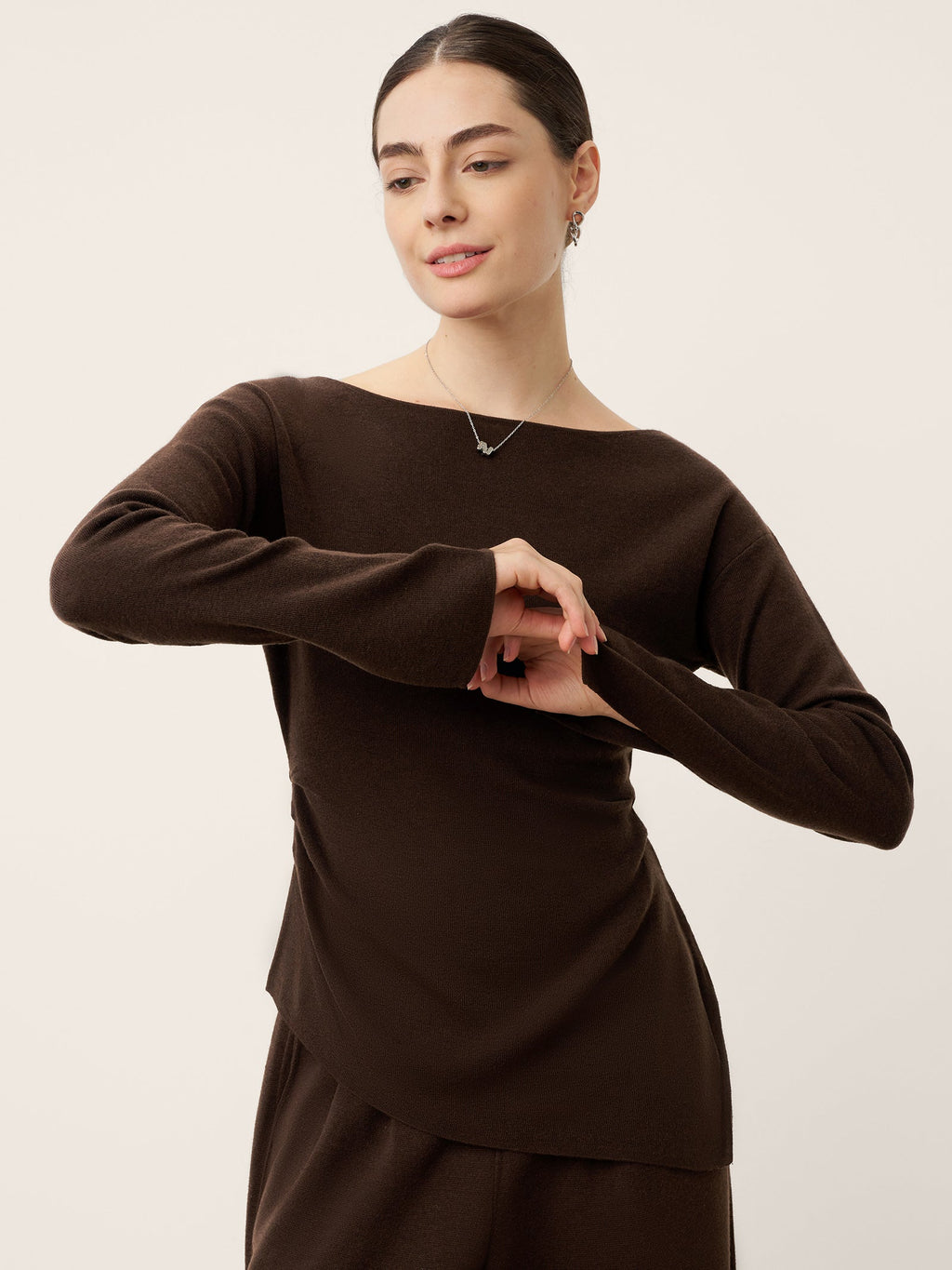 Wool Boat Neck Asymmetric Hem Top LORELEI