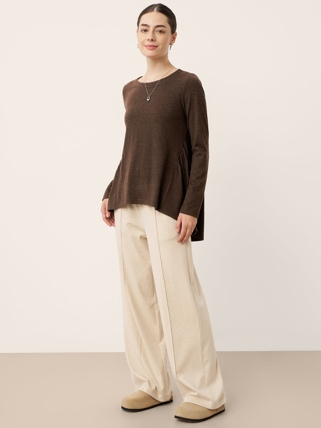 LINTICO LINTICO Wool Panelled Ruched Asymmetric Hem Top KALISTA — lifestyle worn / used context