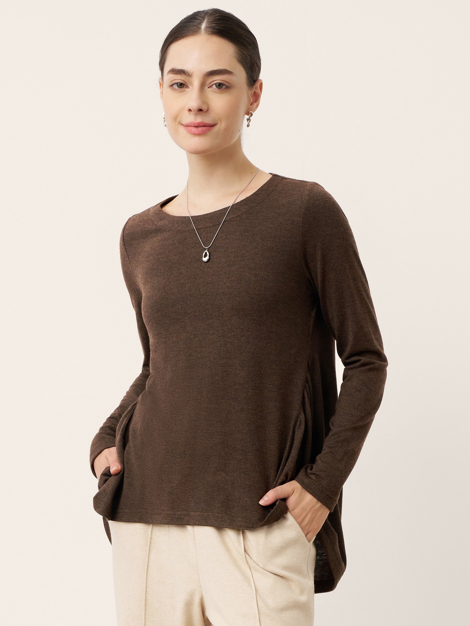LINTICO LINTICO Wool Panelled Ruched Asymmetric Hem Top KALISTA — tops-jersey tops category context