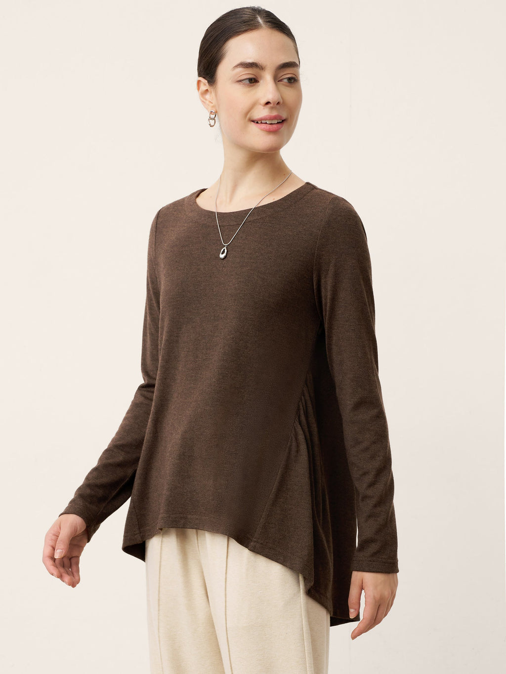 LINTICO LINTICO Wool Panelled Ruched Asymmetric Hem Top KALISTA — main product shot