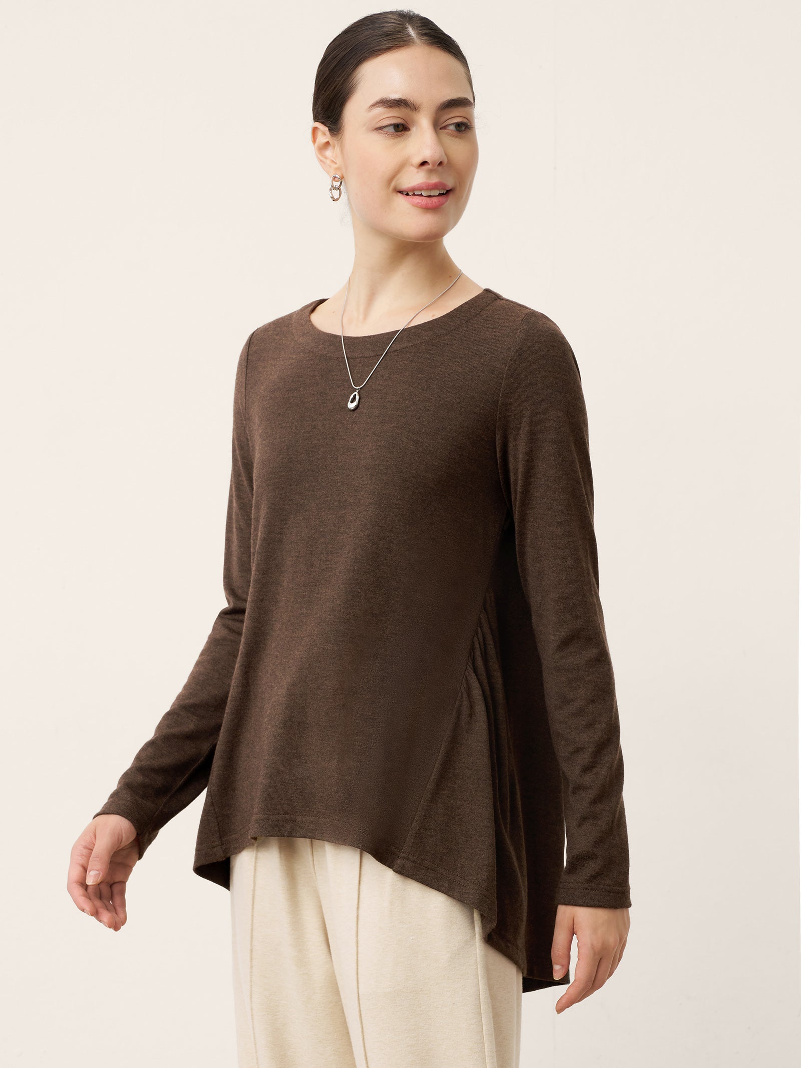 LINTICO LINTICO Wool Panelled Ruched Asymmetric Hem Top KALISTA — main product shot