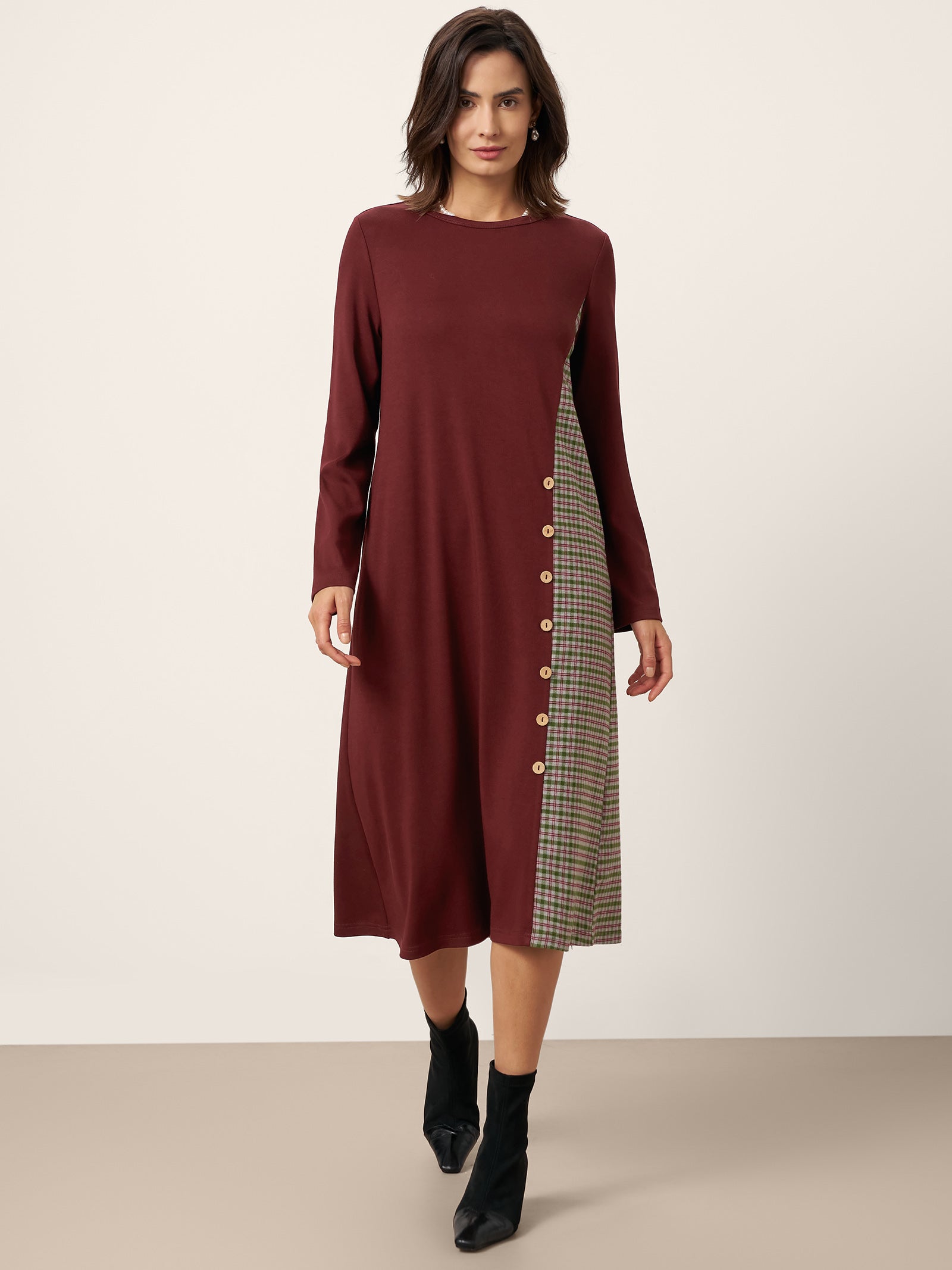 LINTICO LINTICO Wool Plaid Panel Midi Dress ALIA — dresses-midi dresses category context