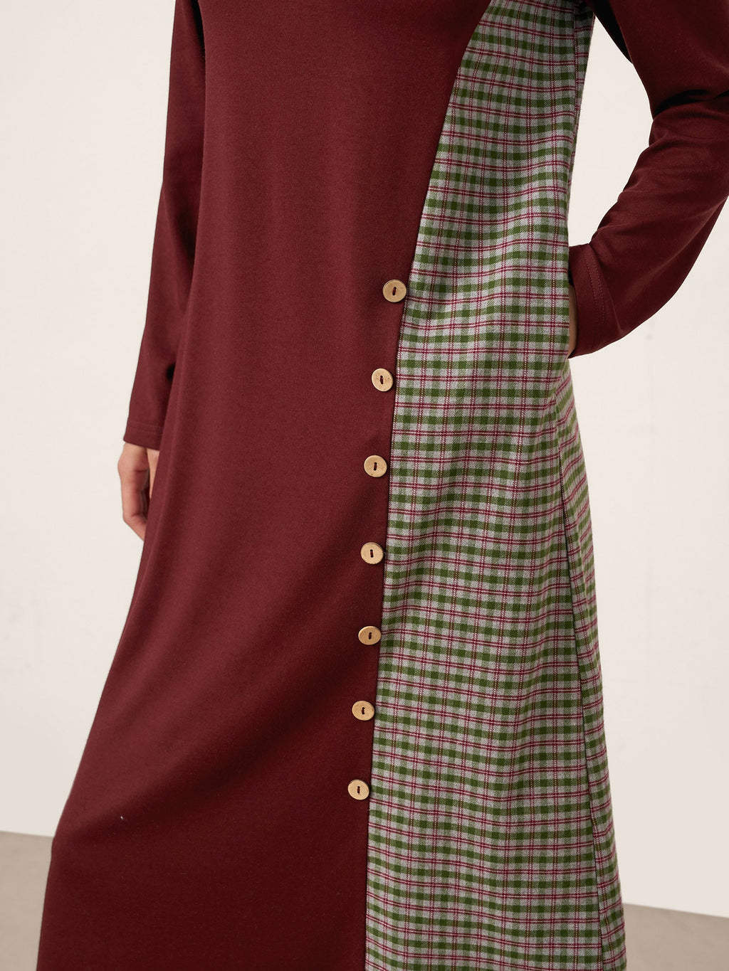 LINTICO LINTICO Wool Plaid Panel Midi Dress ALIA — detail shot 6