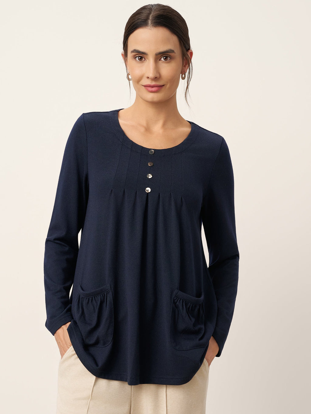 LINTICO LINTICO Wool Pleated Front Long Sleeve Top IVA — main product shot