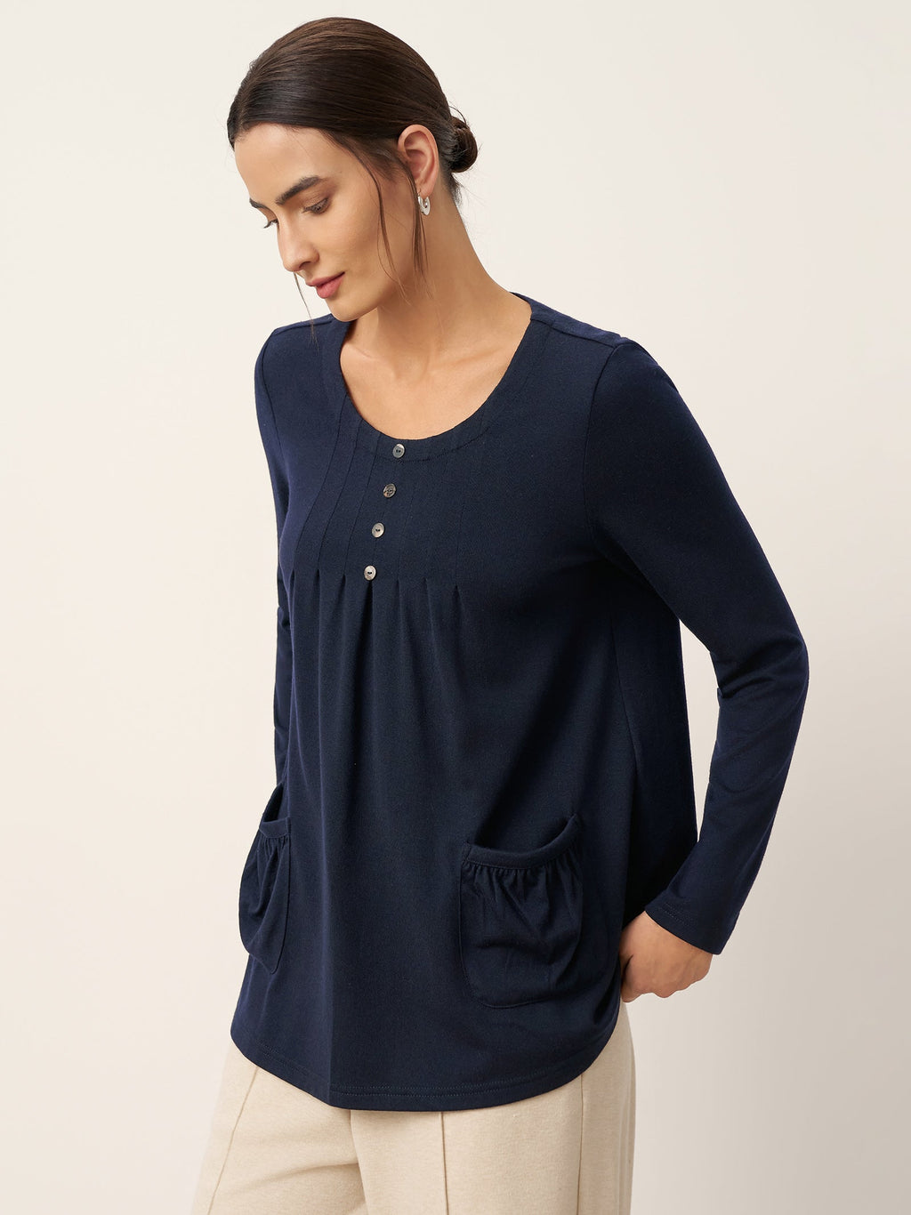 LINTICO LINTICO Wool Pleated Front Long Sleeve Top IVA — Long Sleeve detail