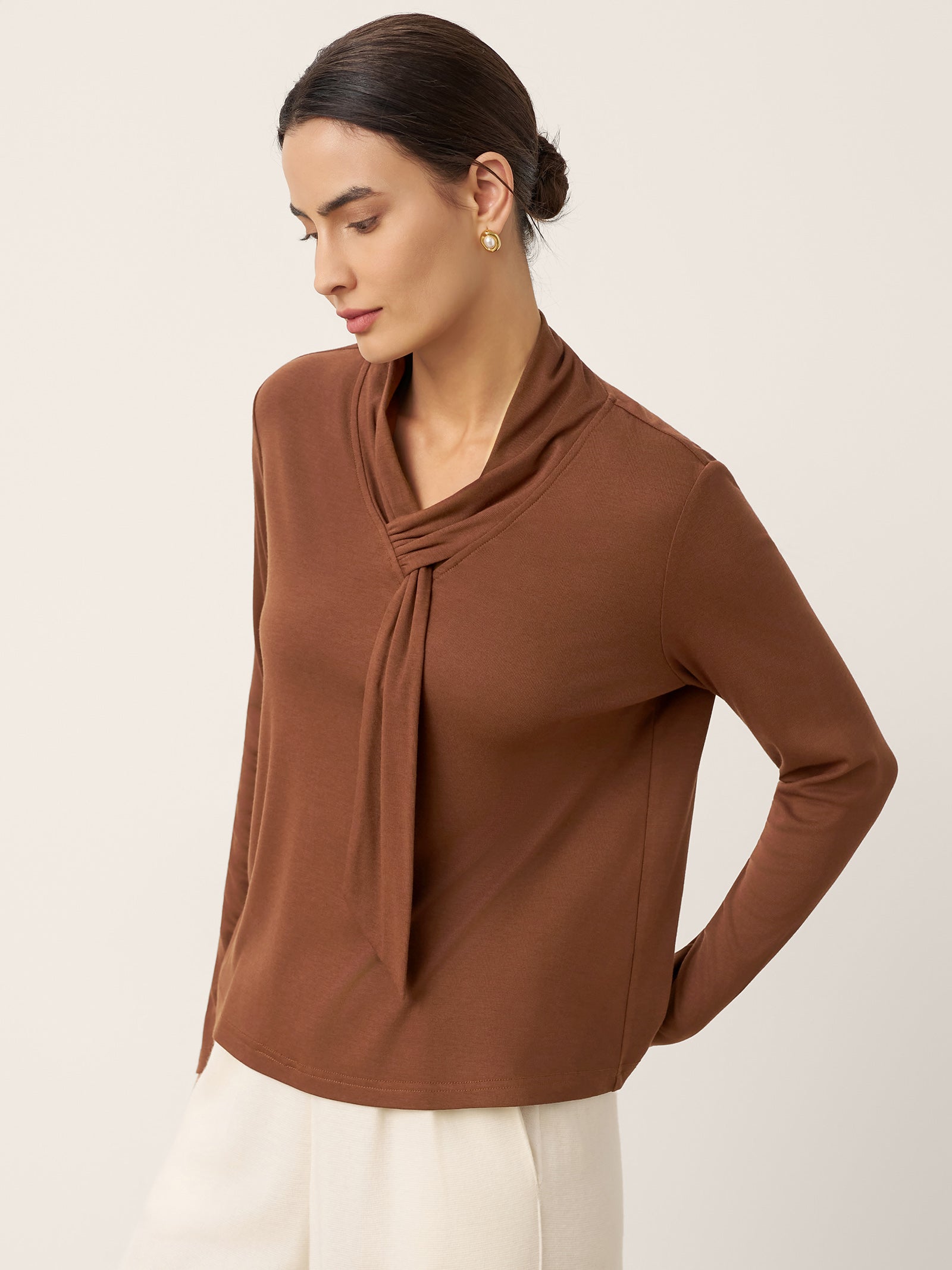 LINTICO Wool Scarf Collar Long Sleeve Top ALESSIA — Long Sleeve detail