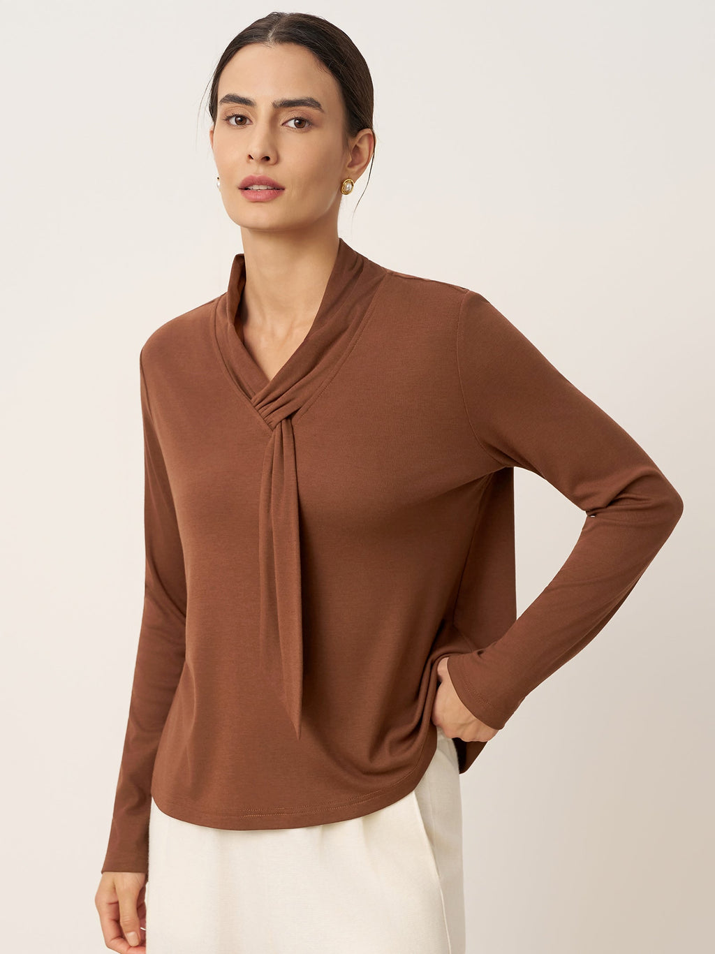 LINTICO Wool Scarf Collar Long Sleeve Top ALESSIA — main product shot