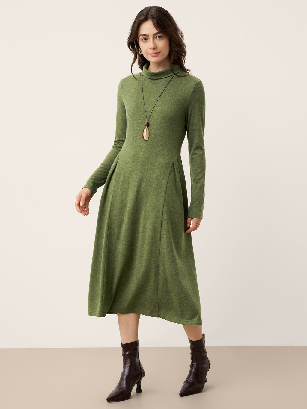 LINTICO LINTICO Wool Sculpted Pleats Turtleneck Maxi Dress BRIAR — construction detail
