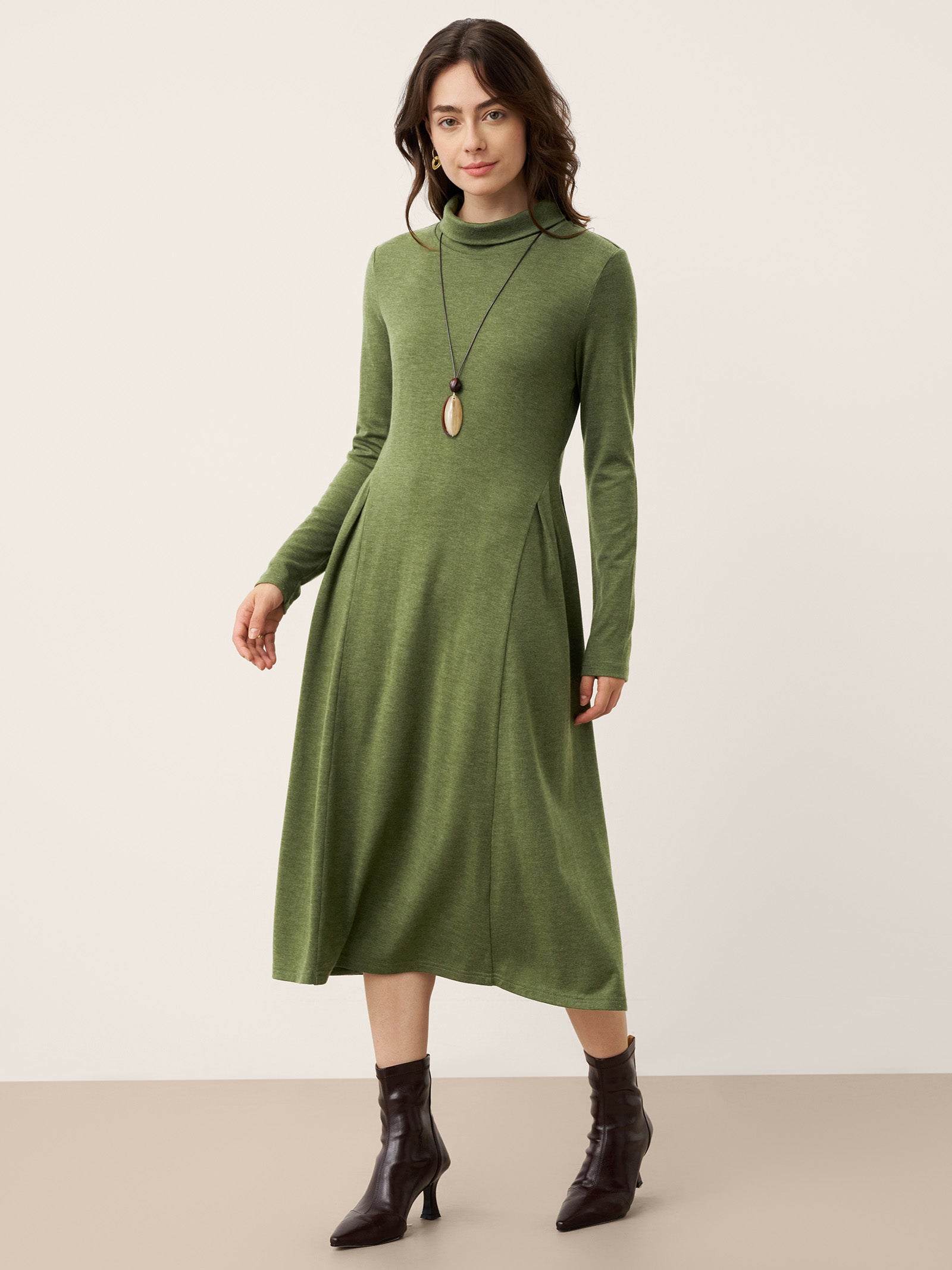 LINTICO LINTICO Wool Sculpted Pleats Turtleneck Maxi Dress BRIAR — construction detail
