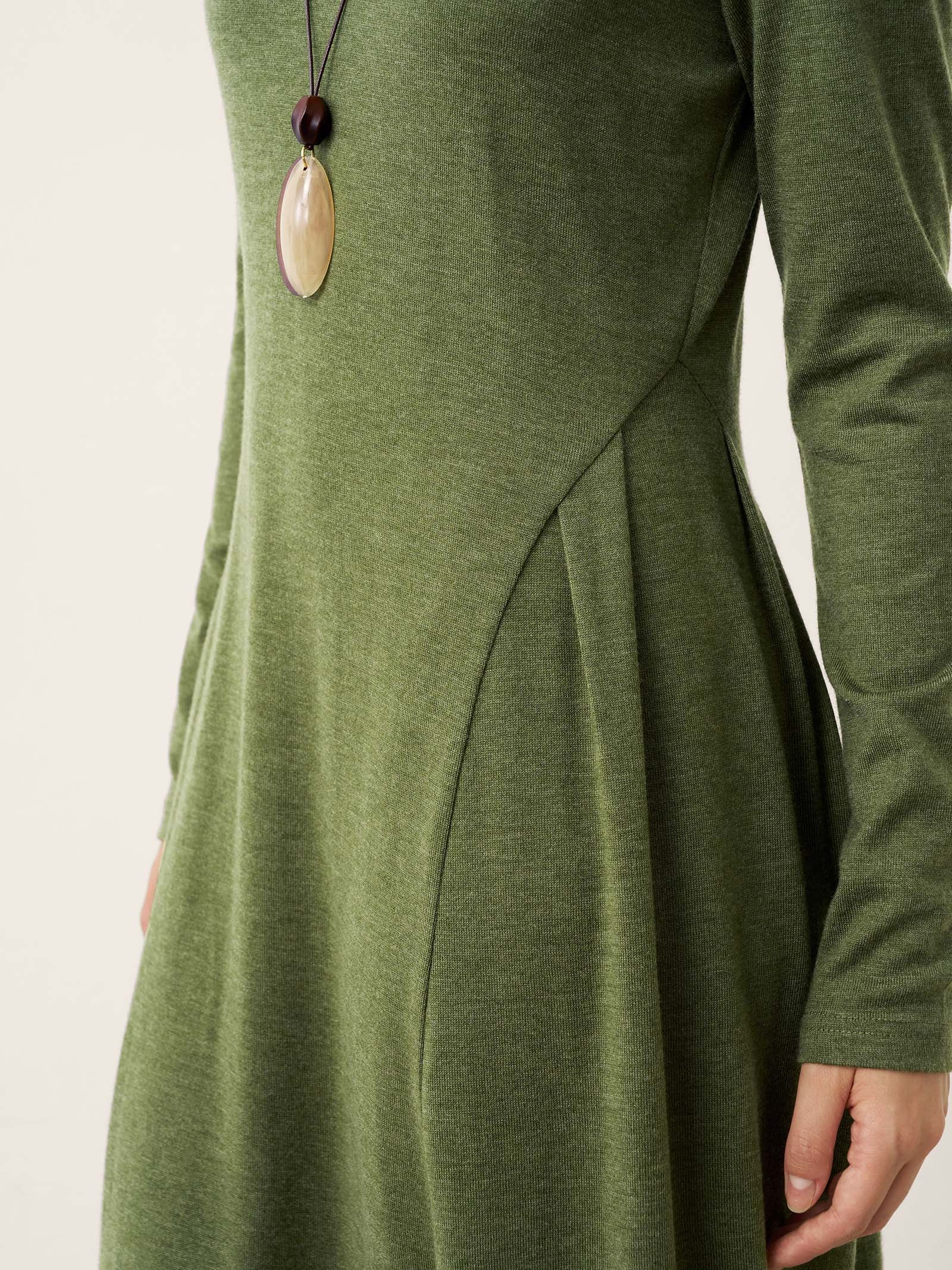 LINTICO LINTICO Wool Sculpted Pleats Turtleneck Maxi Dress BRIAR — LINTICO branding close-up