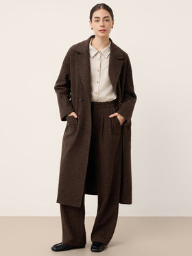Wool Silk Double-Breasted Lapel Coat SAPPHIRE