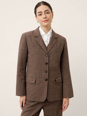 Wool Striped Notched Lapel Suit Blazer DAPHNE