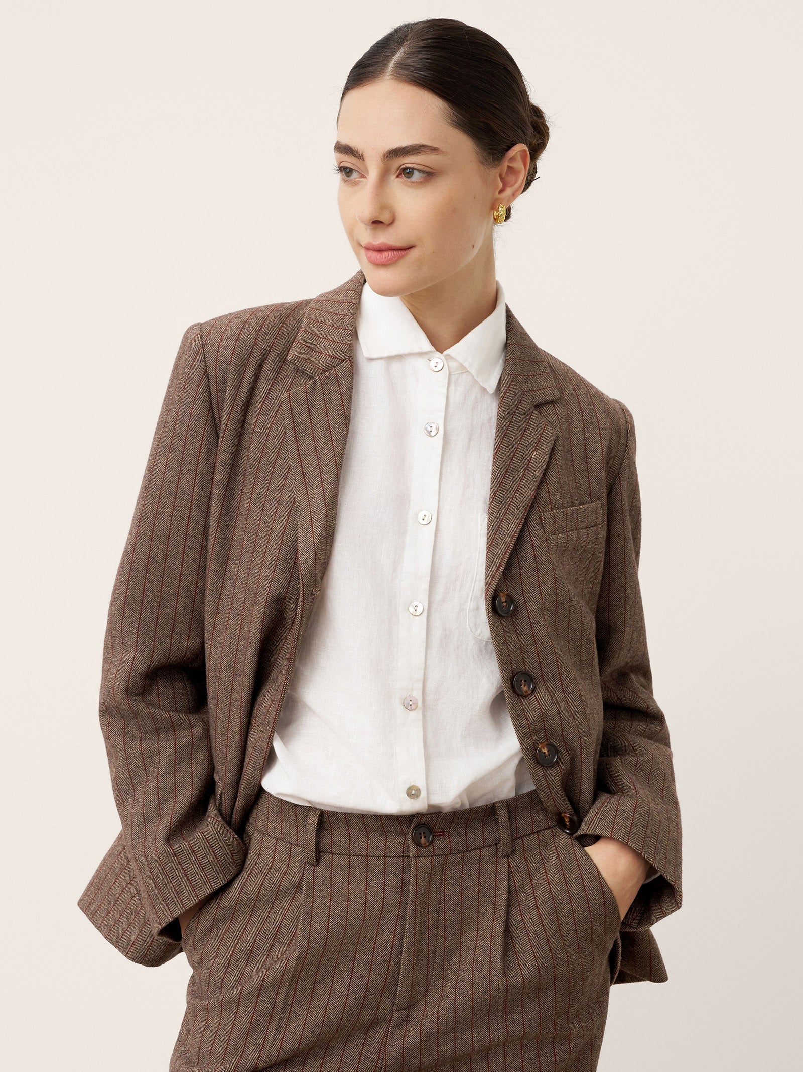 LINTICO LINTICO Wool Striped Notched Lapel Suit Blazer DAPHNE — construction detail