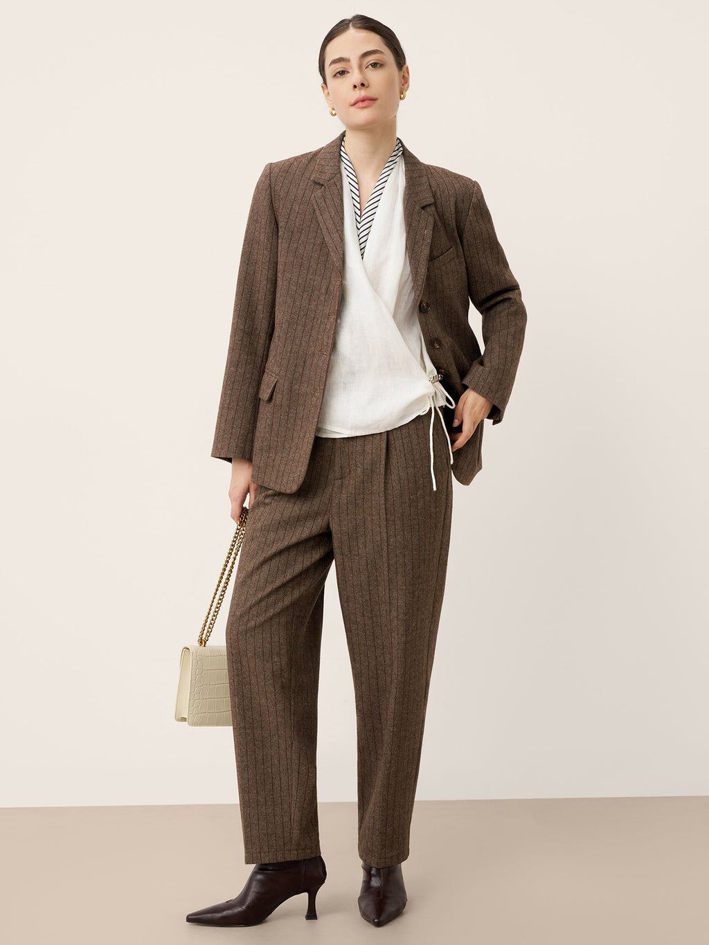 LINTICO LINTICO Wool Striped Notched Lapel Suit Blazer DAPHNE — lifestyle worn / used context