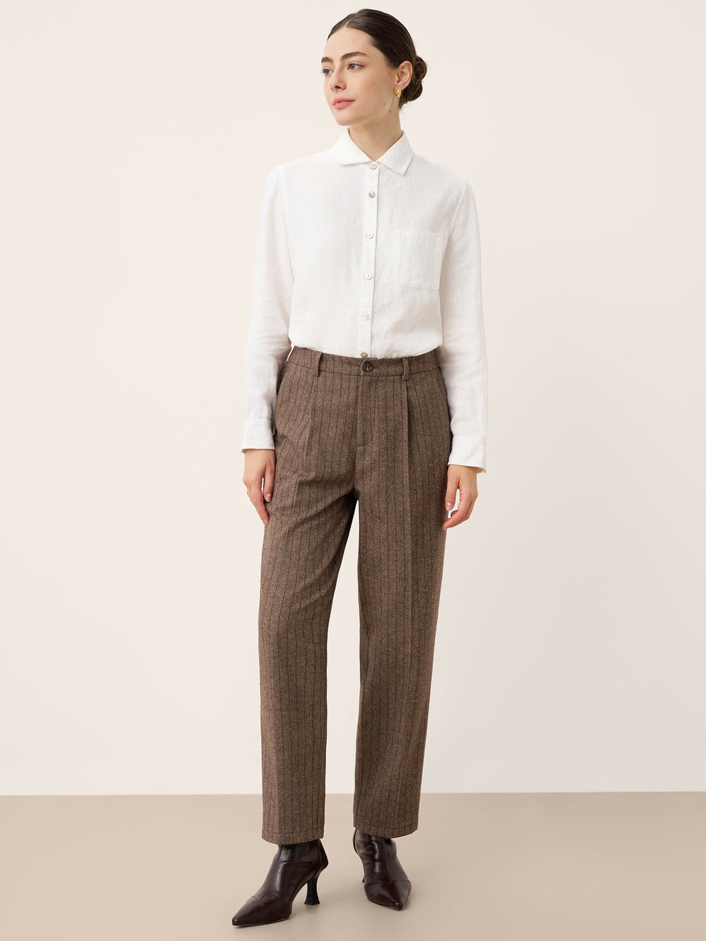 LINTICO LINTICO Wool Striped Tapered Tailored Trousers CASSIOPEIA — LINTICO branding close-up