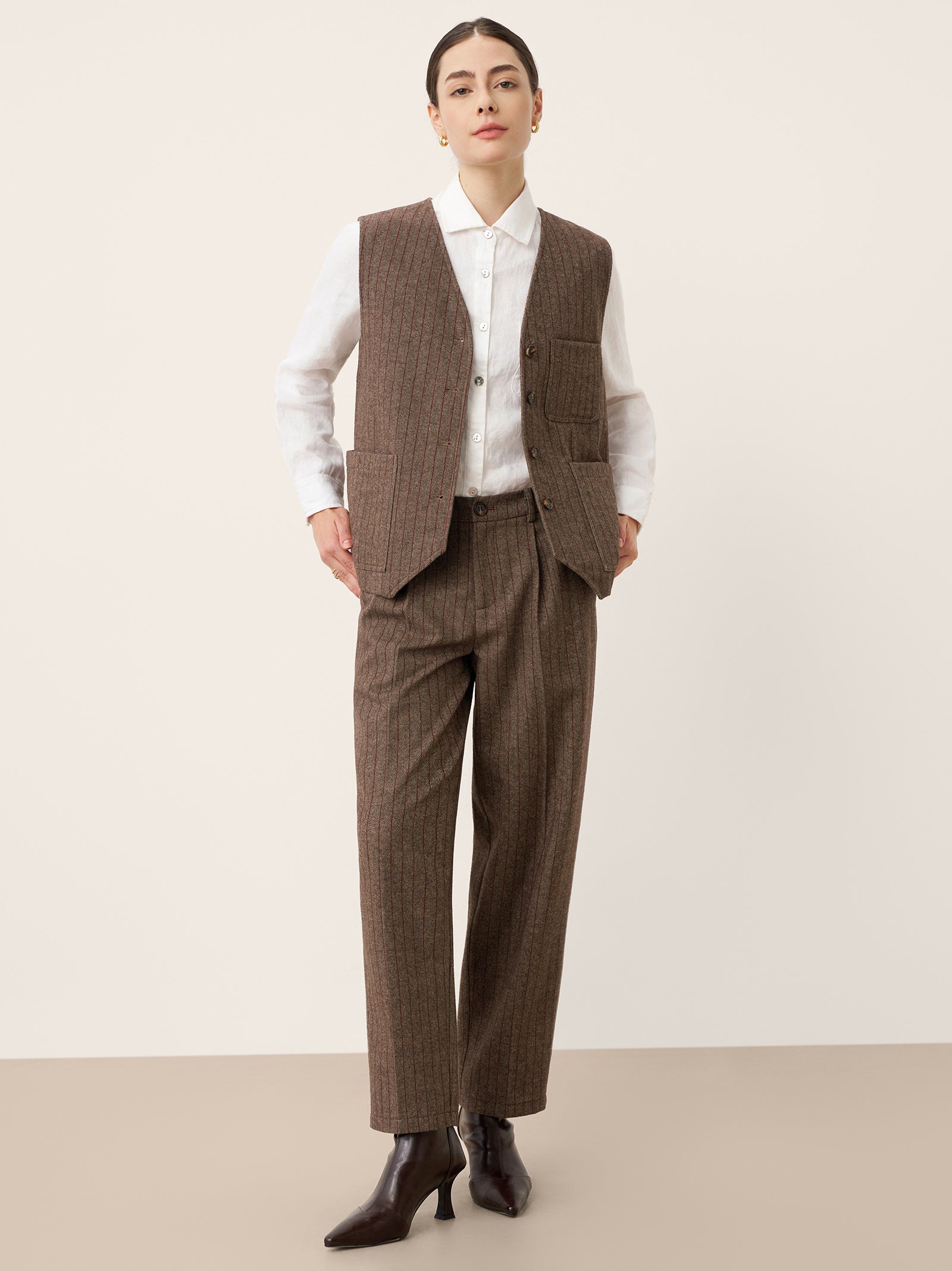 LINTICO LINTICO Wool Striped Tapered Tailored Trousers CASSIOPEIA — detail shot 7
