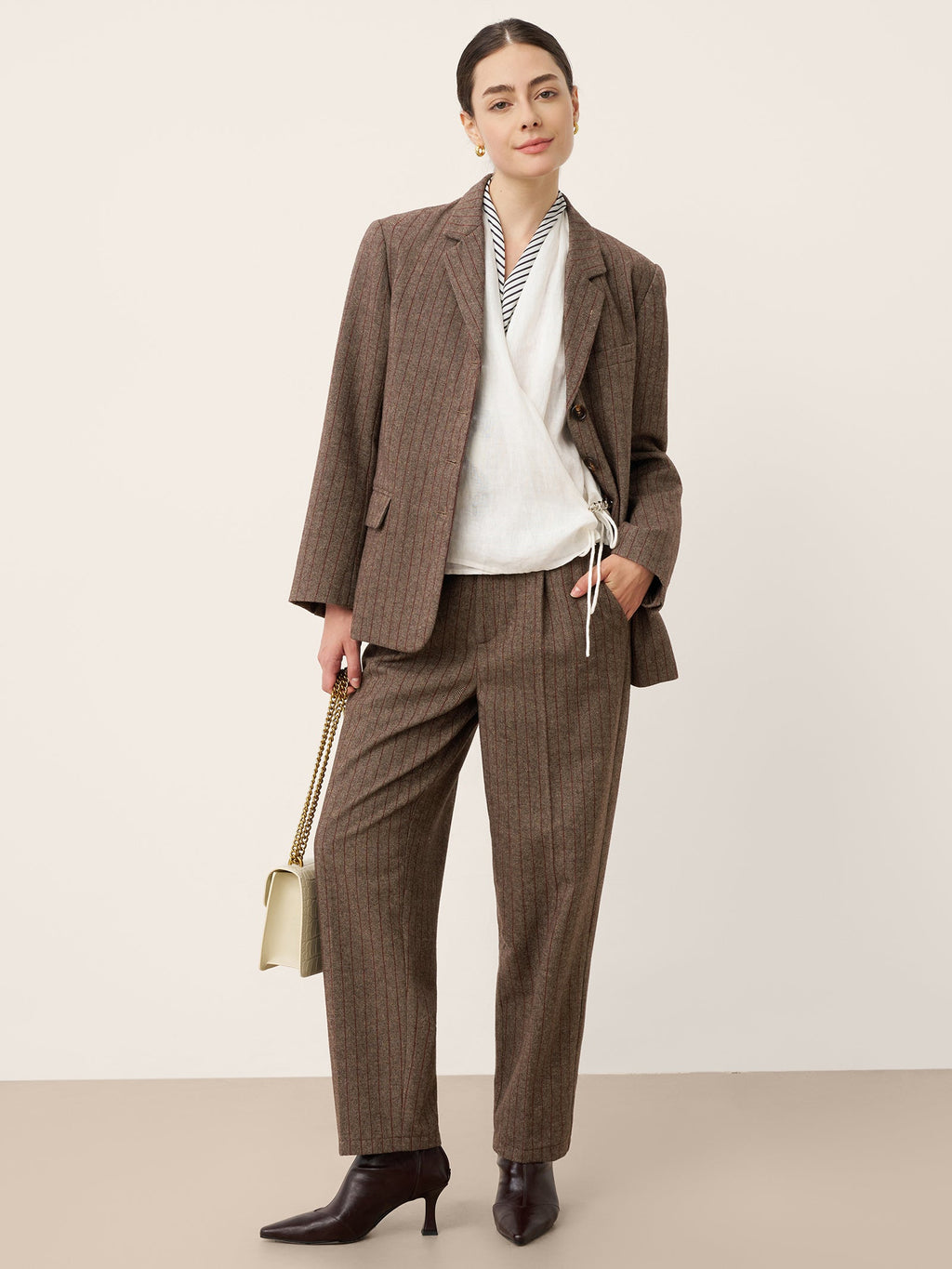 LINTICO LINTICO Wool Striped Tapered Tailored Trousers CASSIOPEIA — detail shot 8
