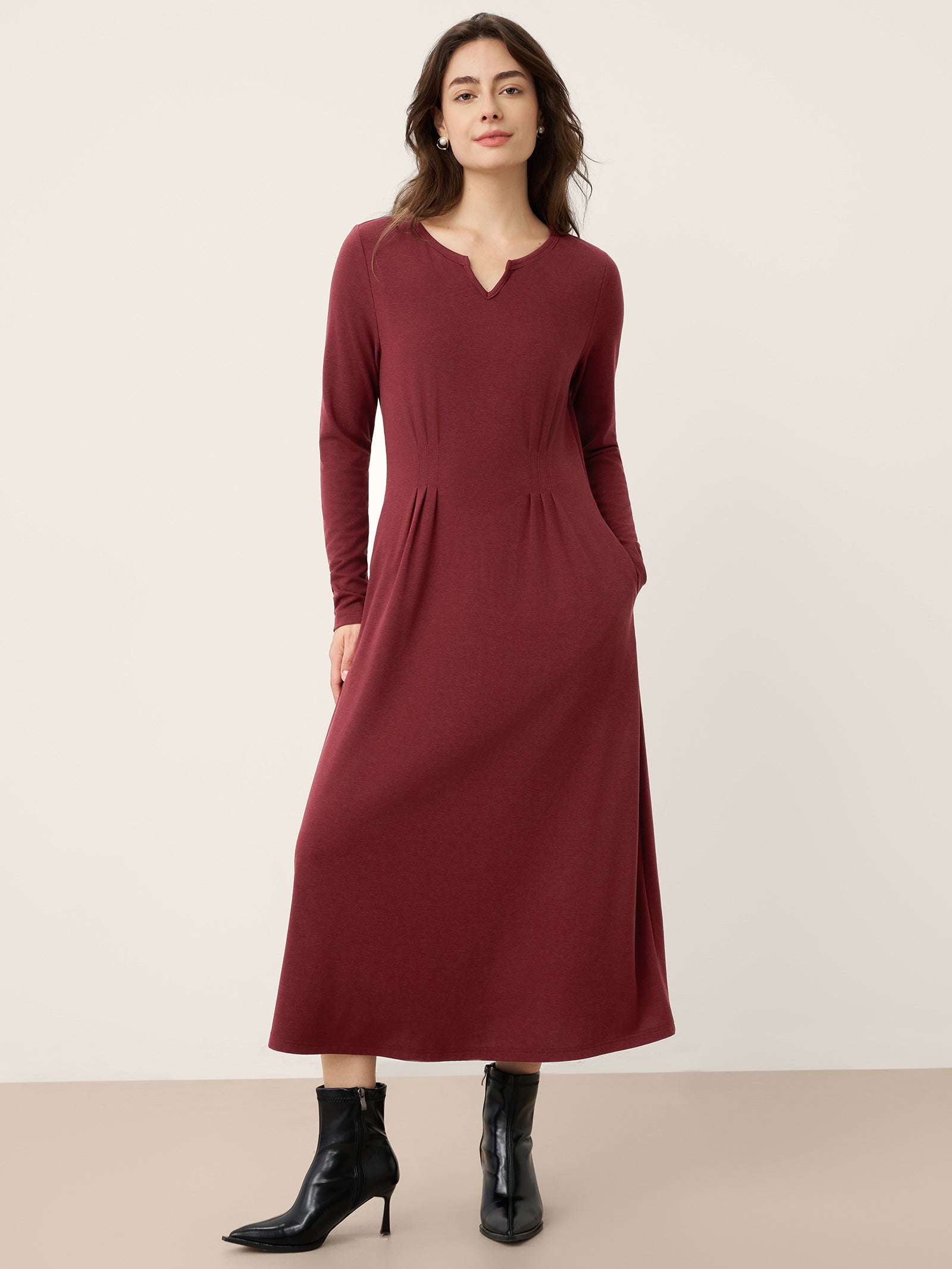 LINTICO Wool Lyocell Sculpted Inverted Pleat Midi Dress DARIA — main product shot