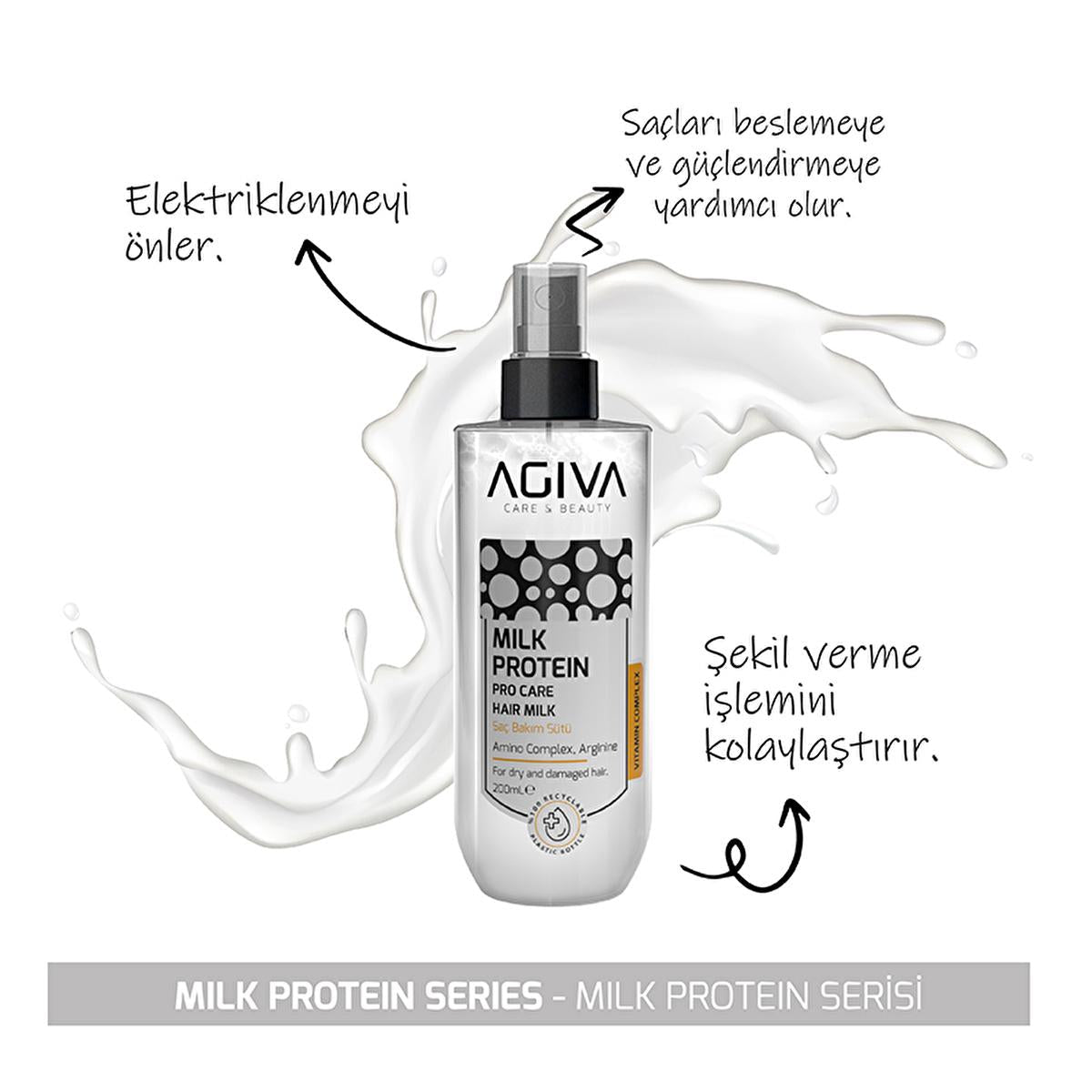Agiva Milk Protein Hair Care Set: Shampoo, Hair Milk & Comb - Repair Damaged Hair, Restore Shine, Moisturize & Detangle (Brush Color May Vary)